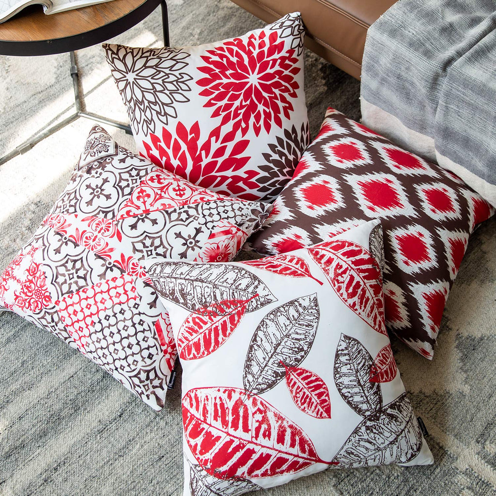 Phantoscope Set Of 4 New Living Series Decorative Throw Pillow Case Cushion Cover, Red, 18'' X 18'' Inches, 45Cm X 45Cm