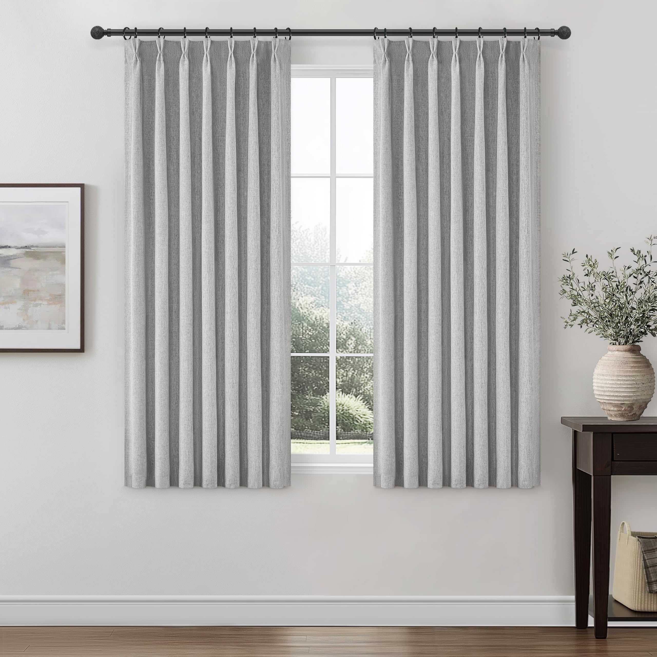 Bedroom Blackout Curtains 63 Inches (5-1/4FT) Long 2 Panel Set,Thermal Curtain for Summer Heat Living Room Darkening Pinch Pleat
