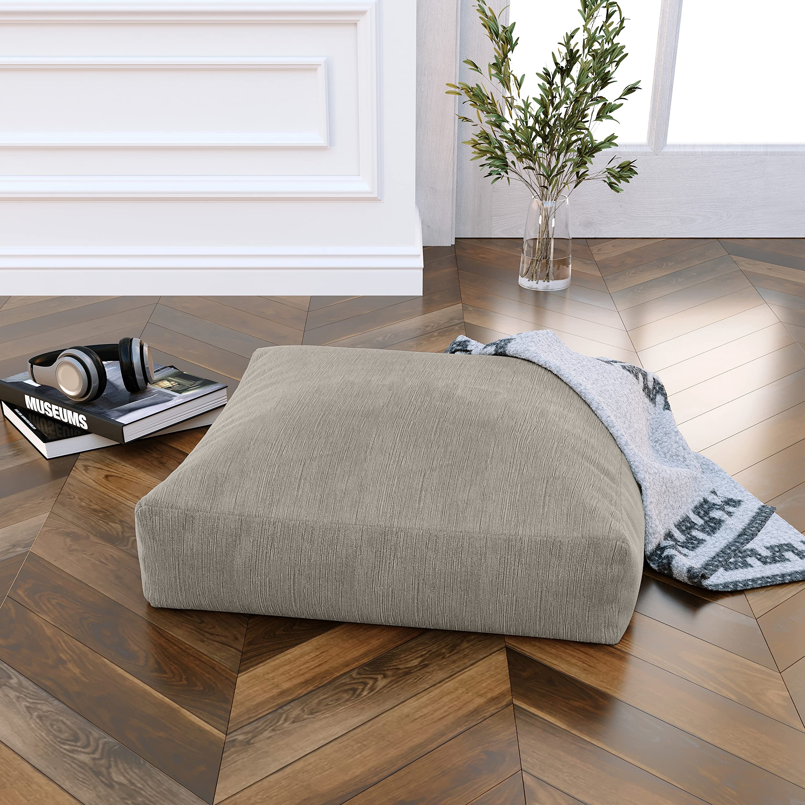 Jaxx Brio Large Dcor Floor Pillow / Meditation Yoga Cushion, Plush Microvelvet, Dove Grey