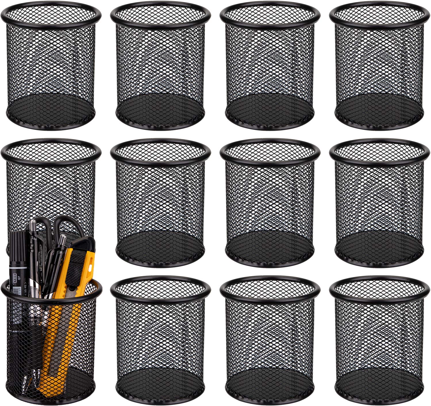 Nicunom 12 Pack Metal Pen Holder Mesh Pencil Holder Desk Organizer Mesh Round Pen Cup Pencil Cup For Desk Office Pen Organizer,