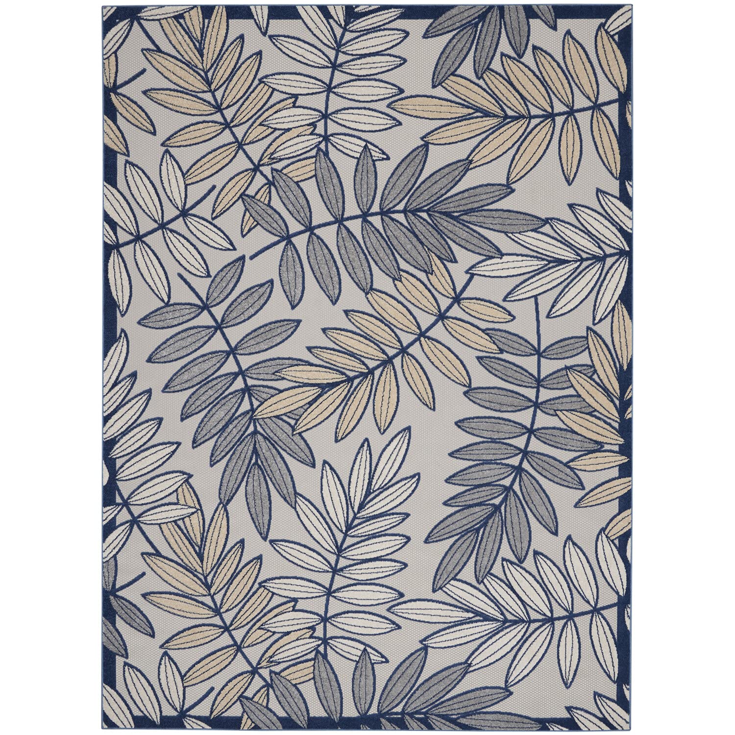 Nourison Aloha Indoor/Outdoor Ivory/Navy 12' X 15' Area Rug, Easy Cleaning, Non Shedding, Bed Room, Living Room, Dining Room, Ba