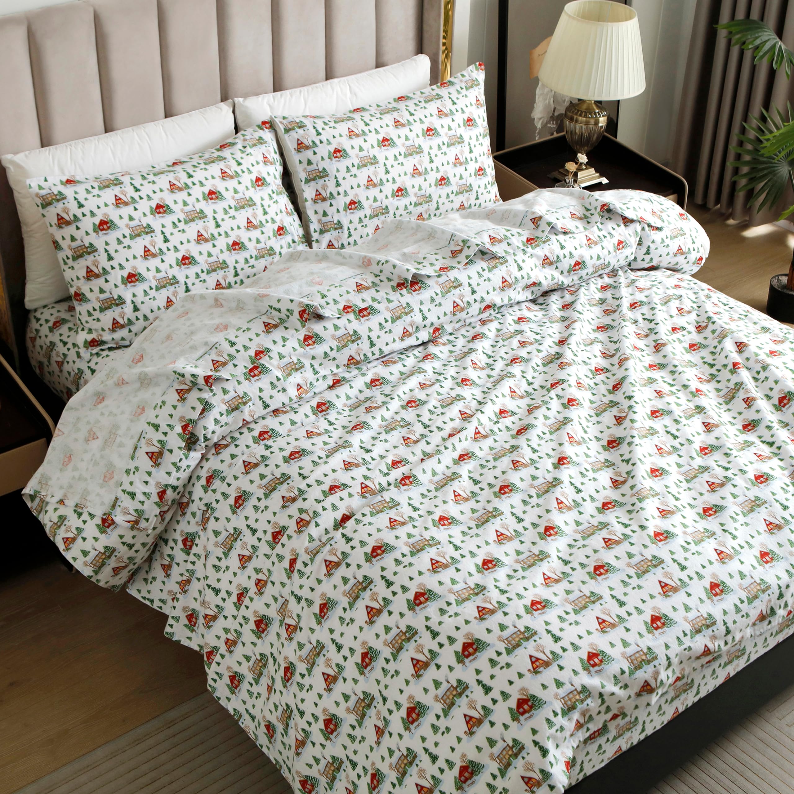 Elegant Comfort Ultra Soft 4-Piece 100% Turkish Cotton Flannel Sheet Set - Holiday Christmas Flannel Sheets, Warm And Cozy Premium Quality, Deep Pocket Fitted Sheet- Twin, Cozy Lodge