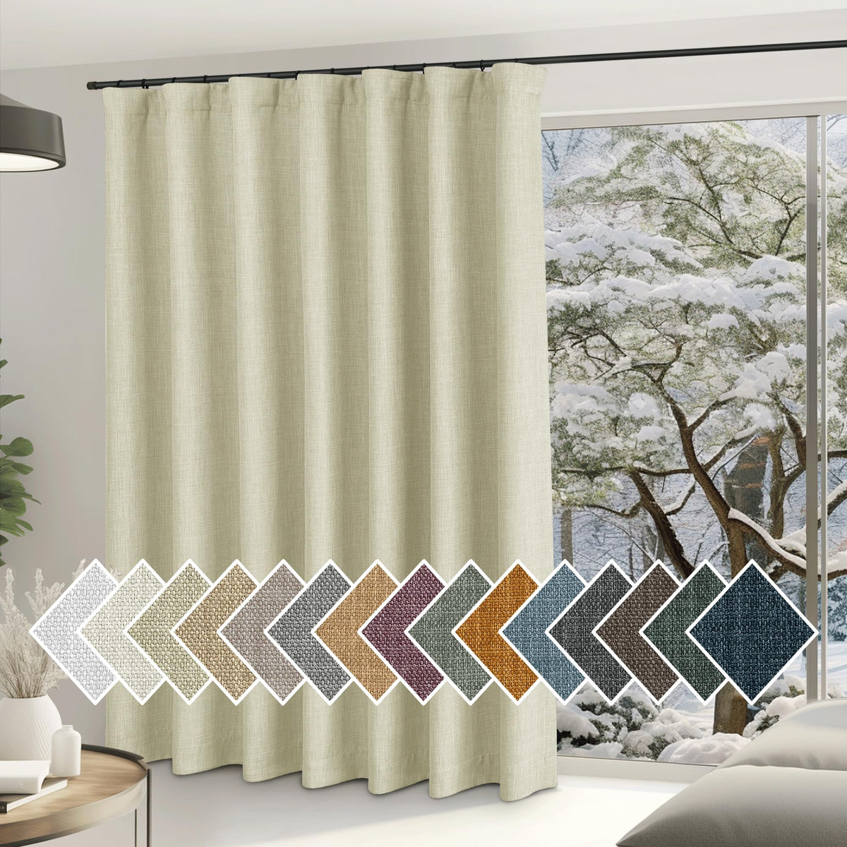 Nicetown Room Darkening Beige Sliding Door Curtains 84 Inches Long, Faux Linen Hook Belt/Rod Pocket/Back Tab Light Blocking Nois