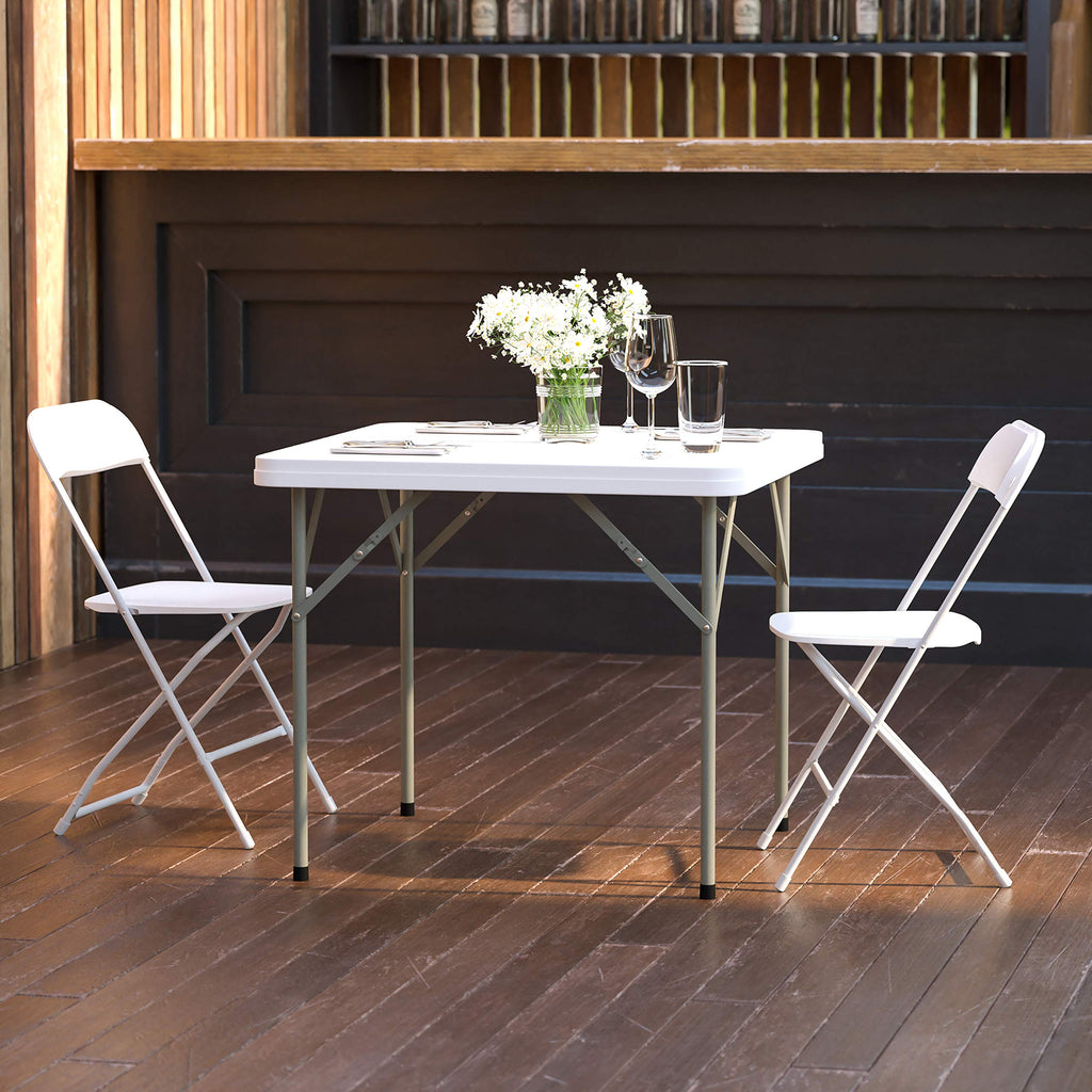 Flash Furniture Elon 2.85' Square Plastic Folding Event Table for Indoor/Outdoor Events, Portable Banquet Table with Locking Legs, White