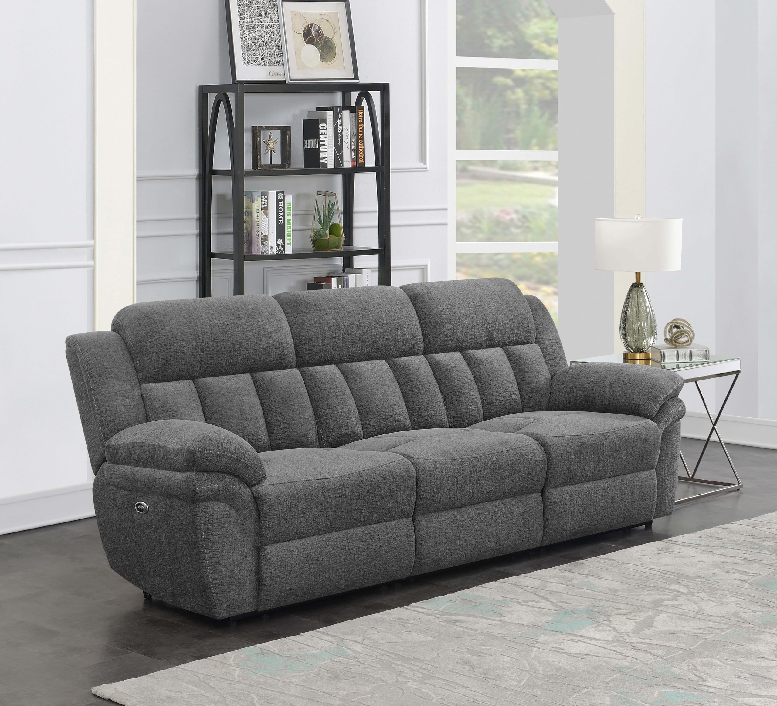 Coaster Bahrain Upholstered Modern Chenille Power Sofa in Charcoal
