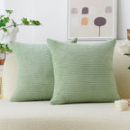 Home Brilliant Solid Green Couch Pillow Covers Super Soft Striped Corduroy Set Of 2 Decorative Toss Pillow Cases For Bedding Roo