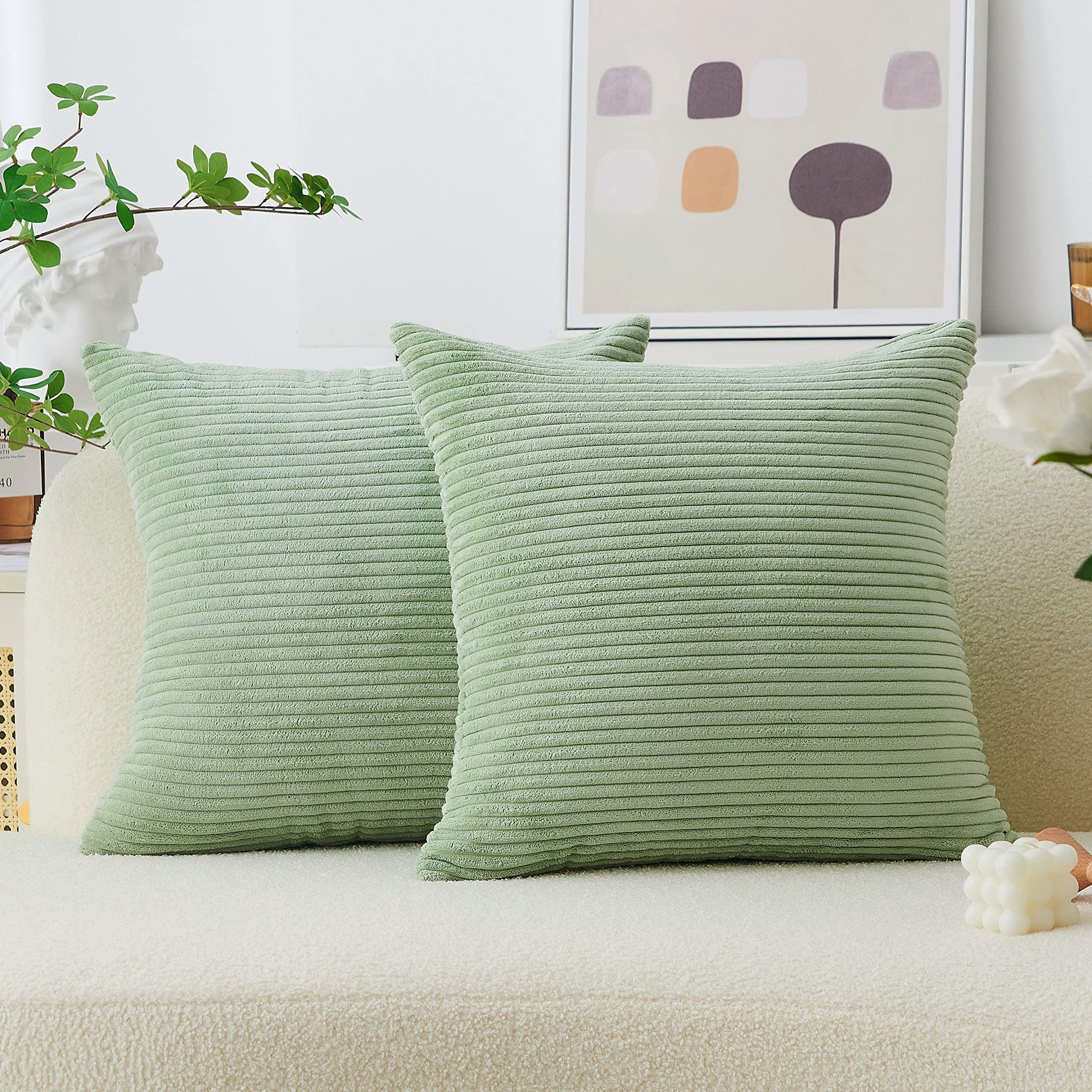 Home Brilliant Pillow Covers 24X24 Set Of 2 Super Soft Green Throw Pillow Covers Euro Shams Summer Decorative Pillowcases For Co