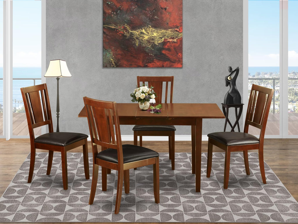 East West Furniture Norfolk 5 Piece Kitchen Set for 4 Includes a Rectangle Dining Room Table with Butterfly Leaf and 4 Faux Leather Upholstered Chairs, 32x54 Inch, Mahogany