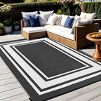 Rurality Outdoor Rugs 6X9 Waterproof For Patios Clearance,Plastic Straw Mats For Backyard,Porch,Deck,Balcony,Reversible,Black And White