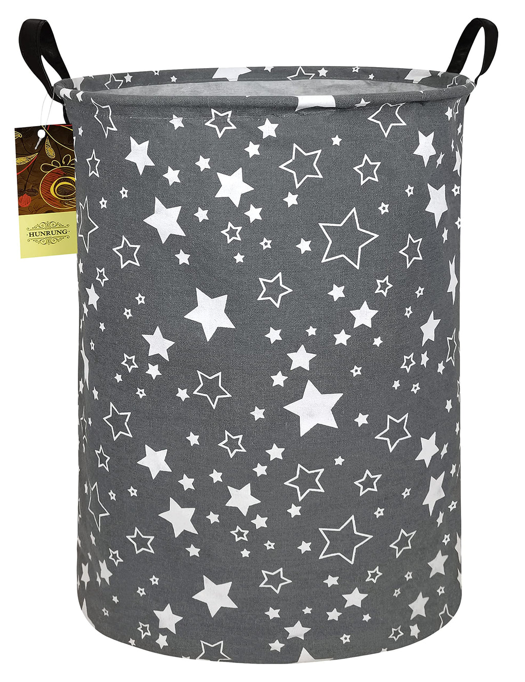 Hunrung Laundry Hamper,Large Canvas Fabric Lightweight Storage Basket Toy Organizer Dirty Clothes Collapsible Waterproof For College Dorms, Children Bedroom,Bathroom(Round Star)