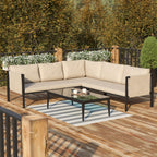 Flash Furniture Lea Indoor/Outdoor Sectional With Cushions - Modern Steel Framed Chair With Dual Storage Pockets, Black With Beige Cushions
