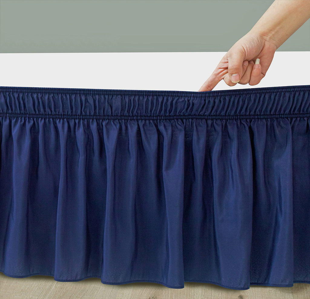 Biscaynebay Wrap Around Bed Skirts With Split Corners For Queen Beds 18' Drop, Navy Elastic Dust Ruffles Easy Fit Wrinkle & Fade Resistant Silky Luxurious Fabric Solid Machine Washable