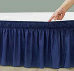 Biscaynebay Wrap Around Bed Skirts With Split Corners For Queen Beds 18' Drop, Navy Elastic Dust Ruffles Easy Fit Wrinkle & Fade Resistant Silky Luxurious Fabric Solid Machine Washable