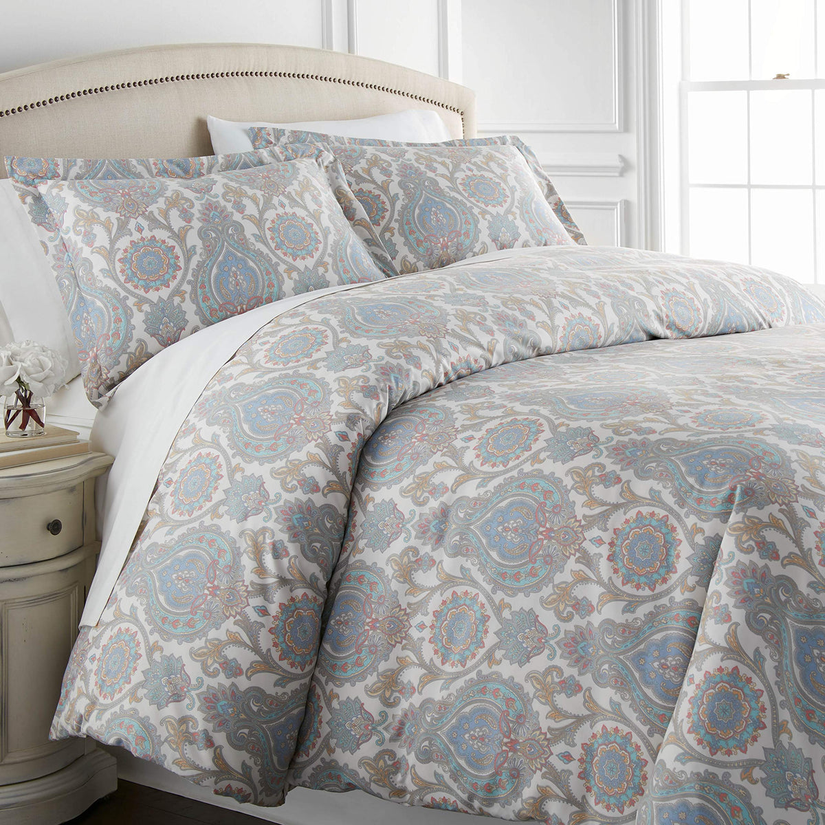 Boho Paisley Collection - Premium Quality, Soft, Wrinkle, Fade, & Stain Resistant, Easy Care, Oversized Duvet Cover Set, King/Ca