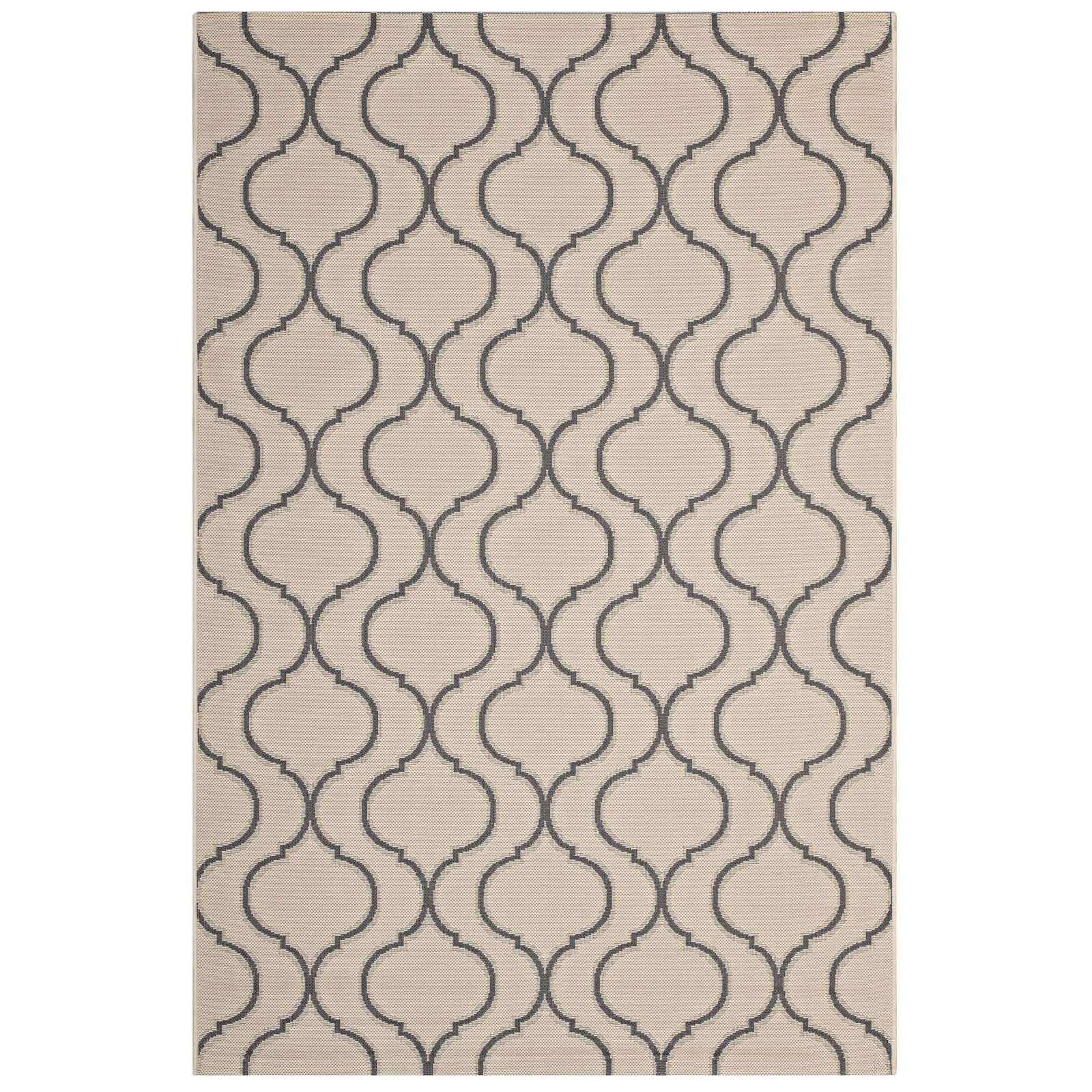 Modway Linza Wave Abstract Trellis 5X8 Indoor And Outdoor In Beige And Gray