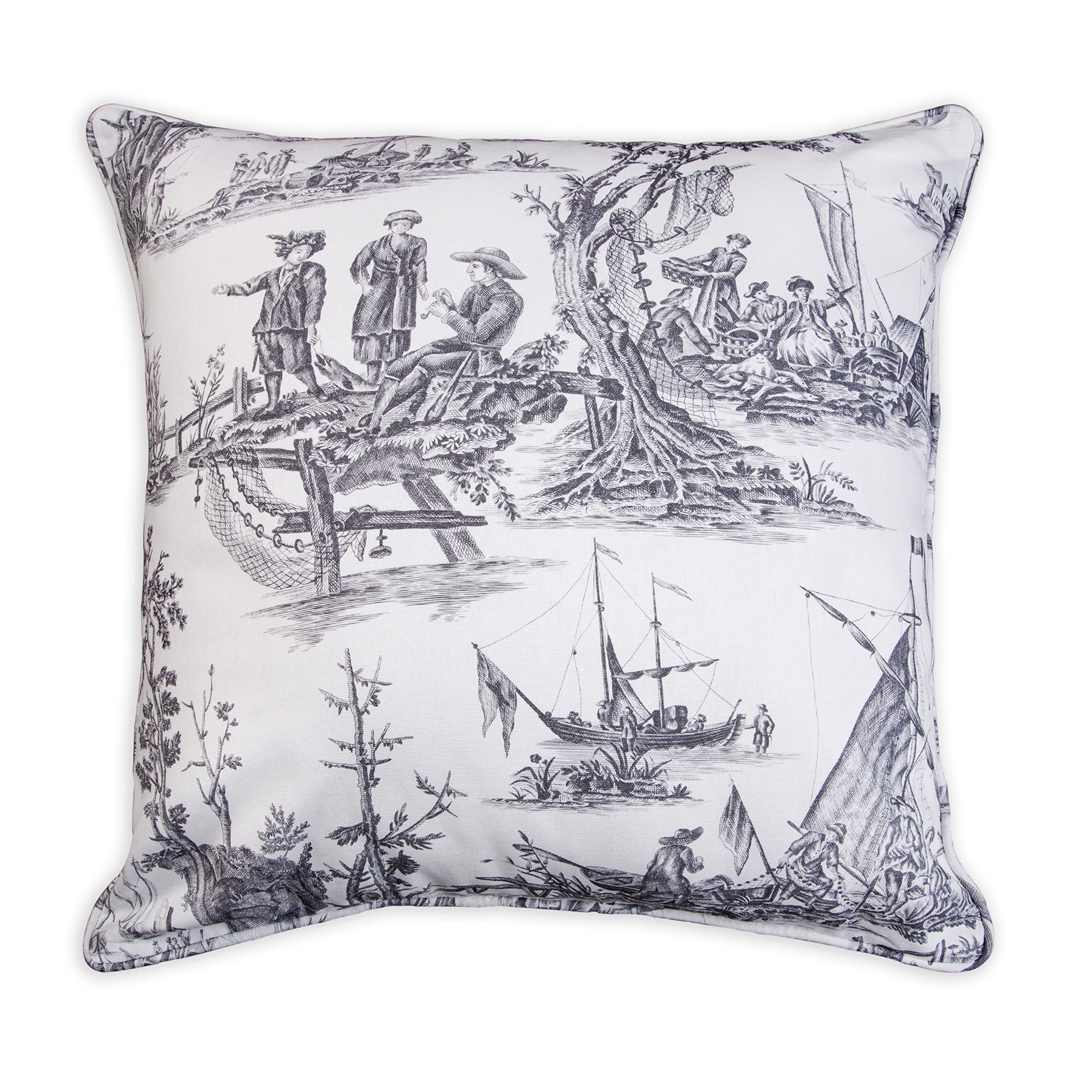 Maison D' Hermine Calais - Paloma Grey With White Background 100% Cotton Decorative Pillow Cover For Couch Sofa Cushion Covers B