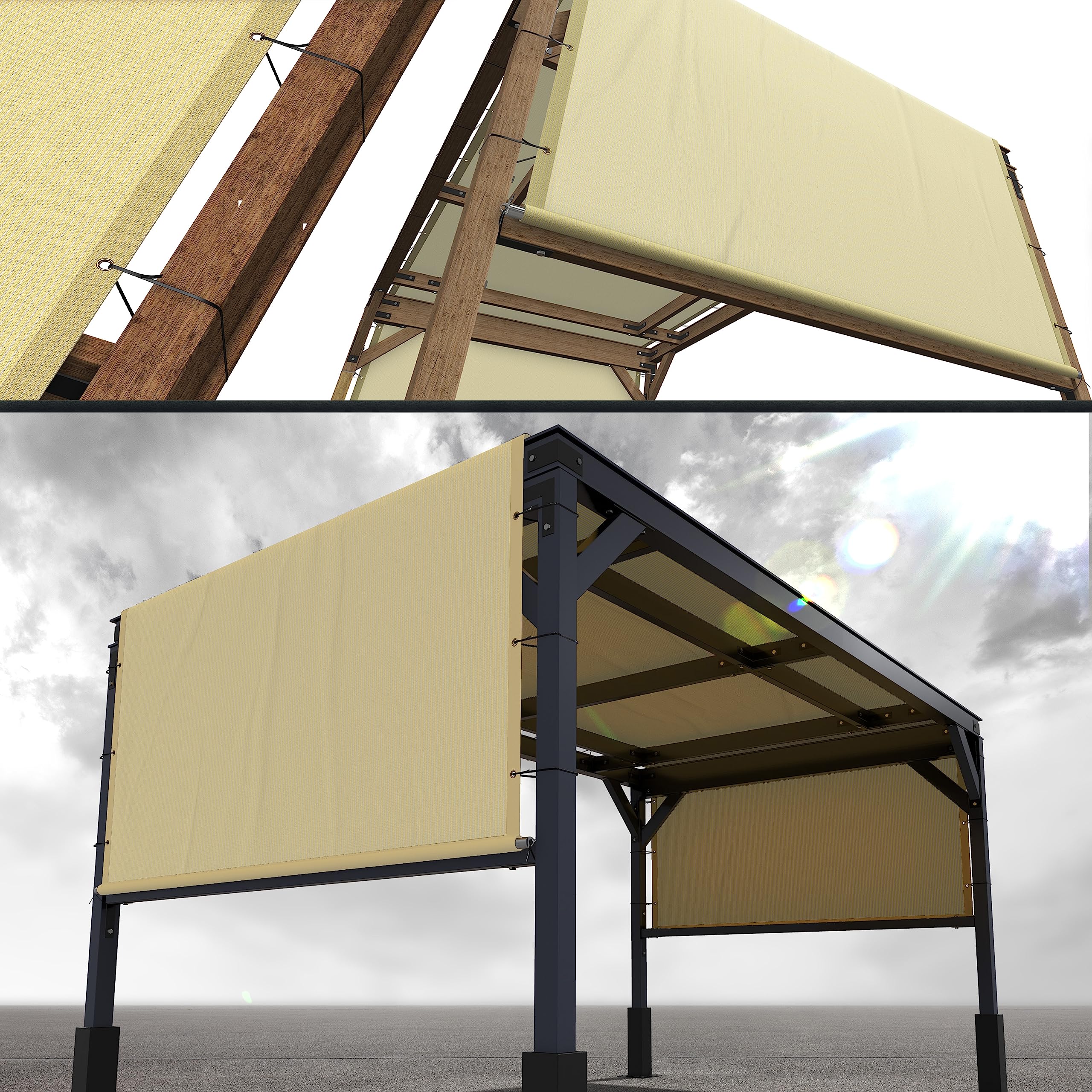 Royal Shade 9' W X 14' L Beige Pergola Sun Shade Canopy Replacement Cover With Stainless Steel Weighted Rods, 95% Uv Blockage, C