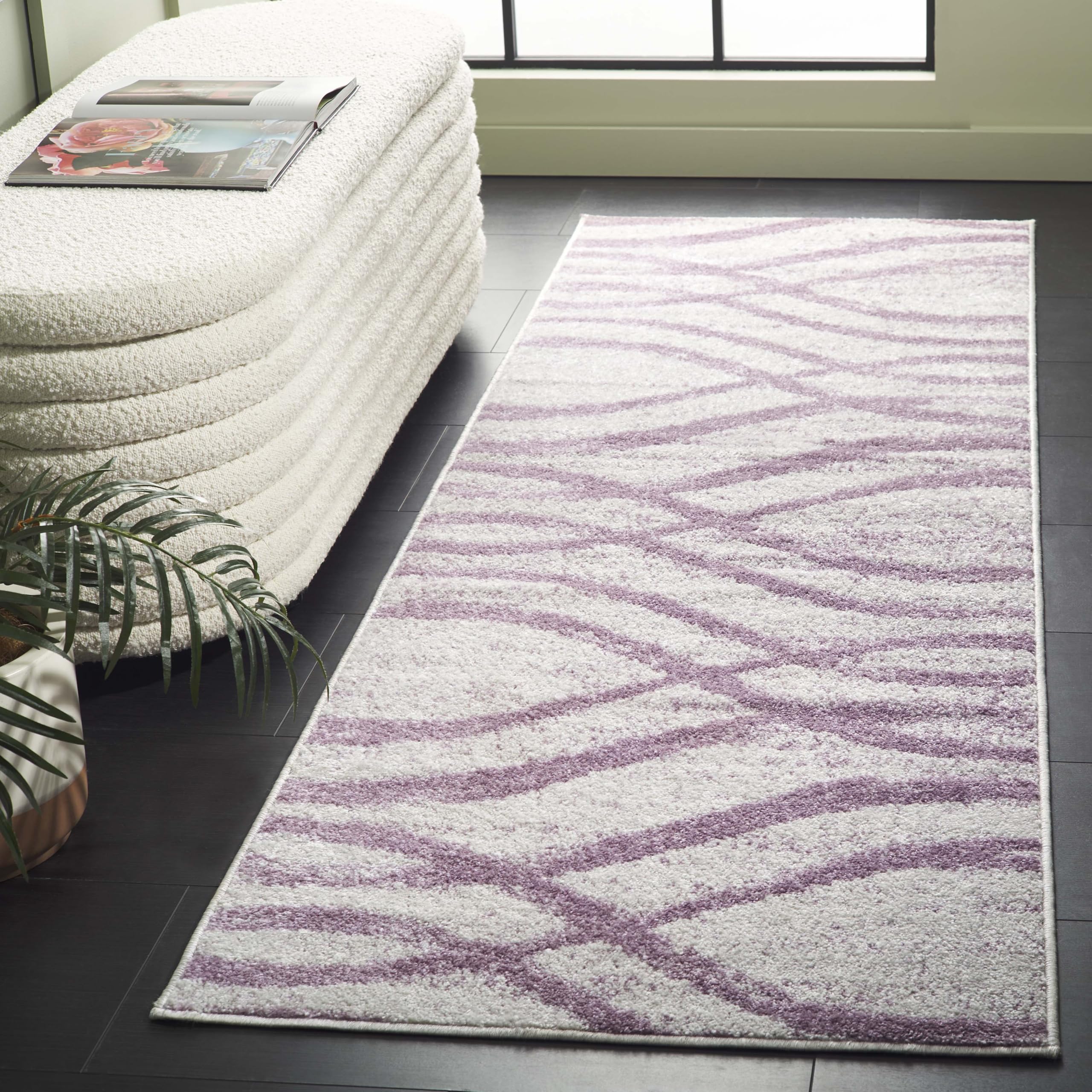 SAFAVIEH Adirondack Collection Runner Rug - 26 x 10, Cream & Purple, Modern Wave Distressed Design, Non-Shedding & Easy Care, 