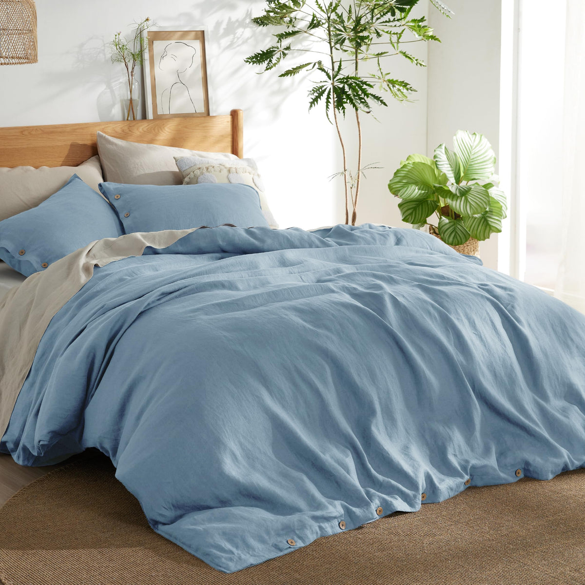 Bedsure Linen Duvet Cover Queen Size - Linen Cotton Blend Bedding Set, Soft & Cozy, 3 Pieces, 1 Duvet Cover 90X90 And 2 Pillowca