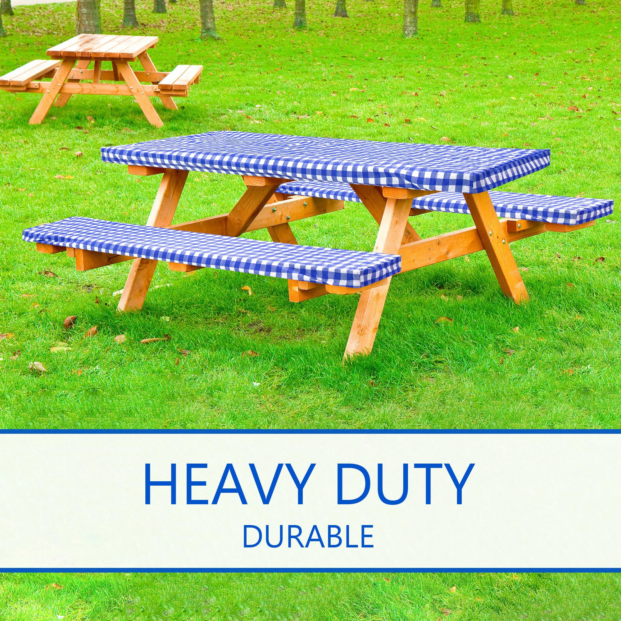 Inpro 8Ft Fitted Picnic Table Cover With Bench Covers. Outdoor Picnic Tablecloth Waterproof, Reusable Camping, Rv Accessories And Travel Essentials. Black Checkered Vinyl Tablecloth With Elastic Edges