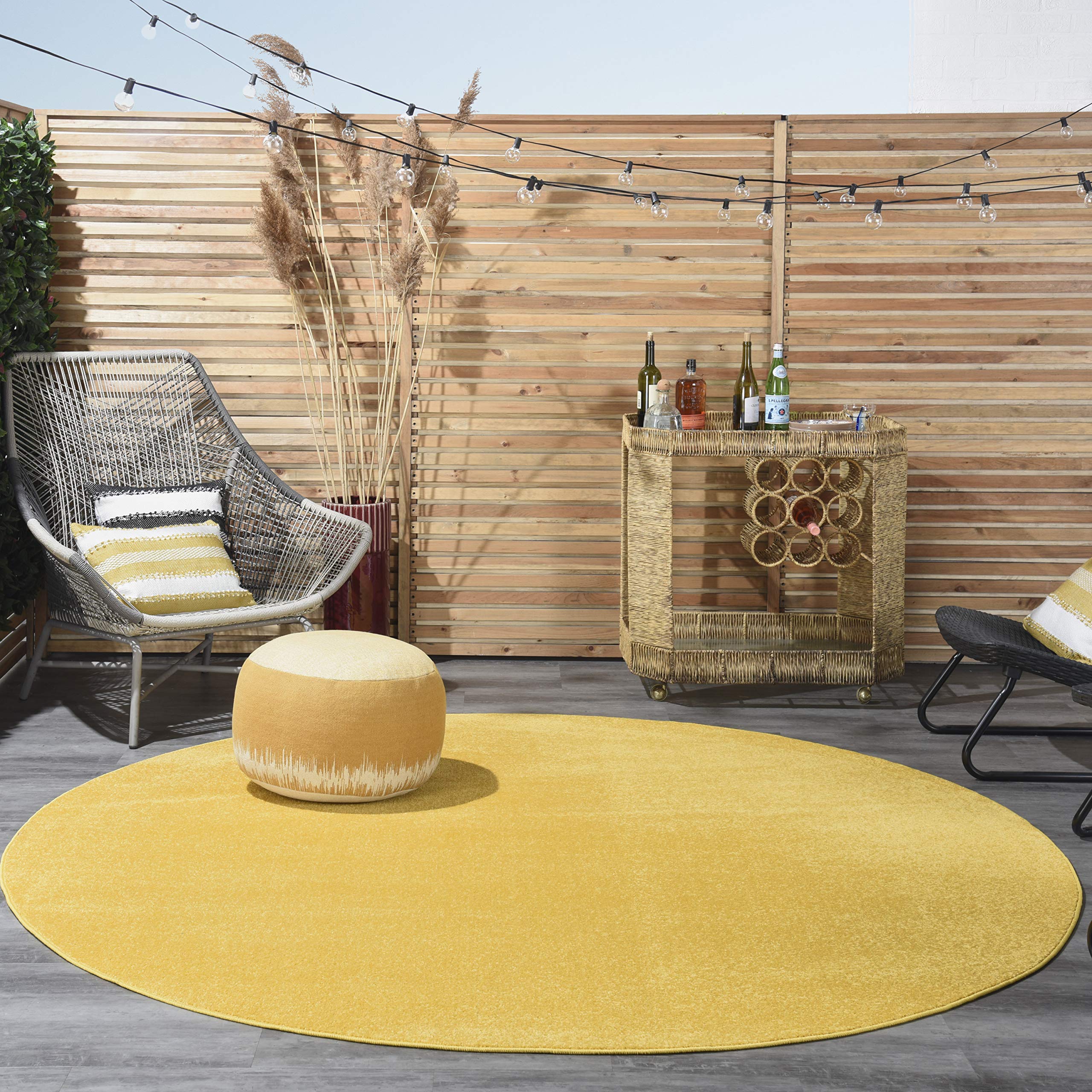 Nourison Essentials Indoor/Outdoor Yellow 8' X Round Area -Rug, Easy -Cleaning, Non Shedding, Bed Room, Living Room, Dining Room, Backyard, Deck, Patio (8 Round)