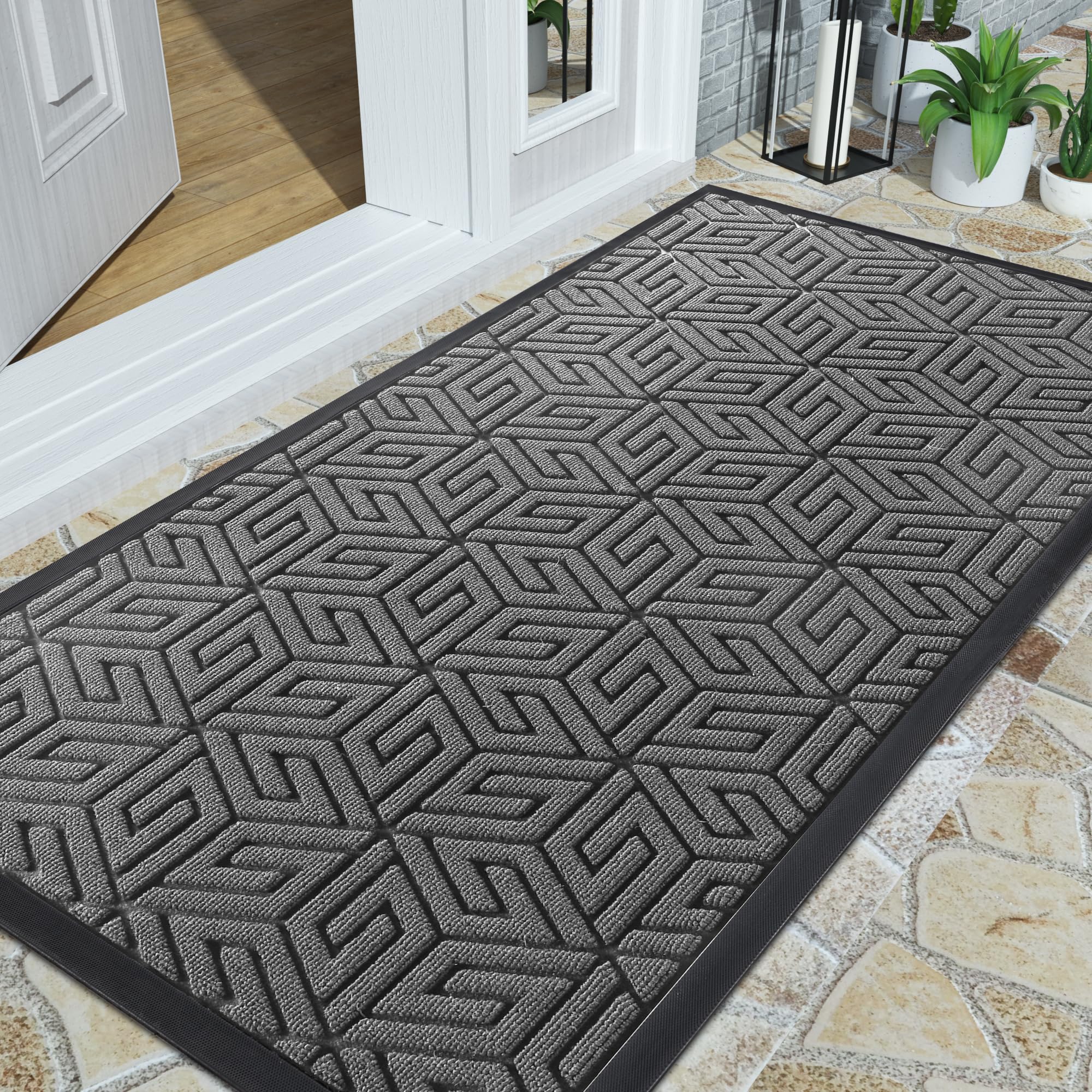 Yimobra Sturdy Front Door Mat, 47X24 Inch, Big Heavy Duty Welcome Outdoor Indoor Doormat Entrance Floor Matt, Non Slip Rubber Ba