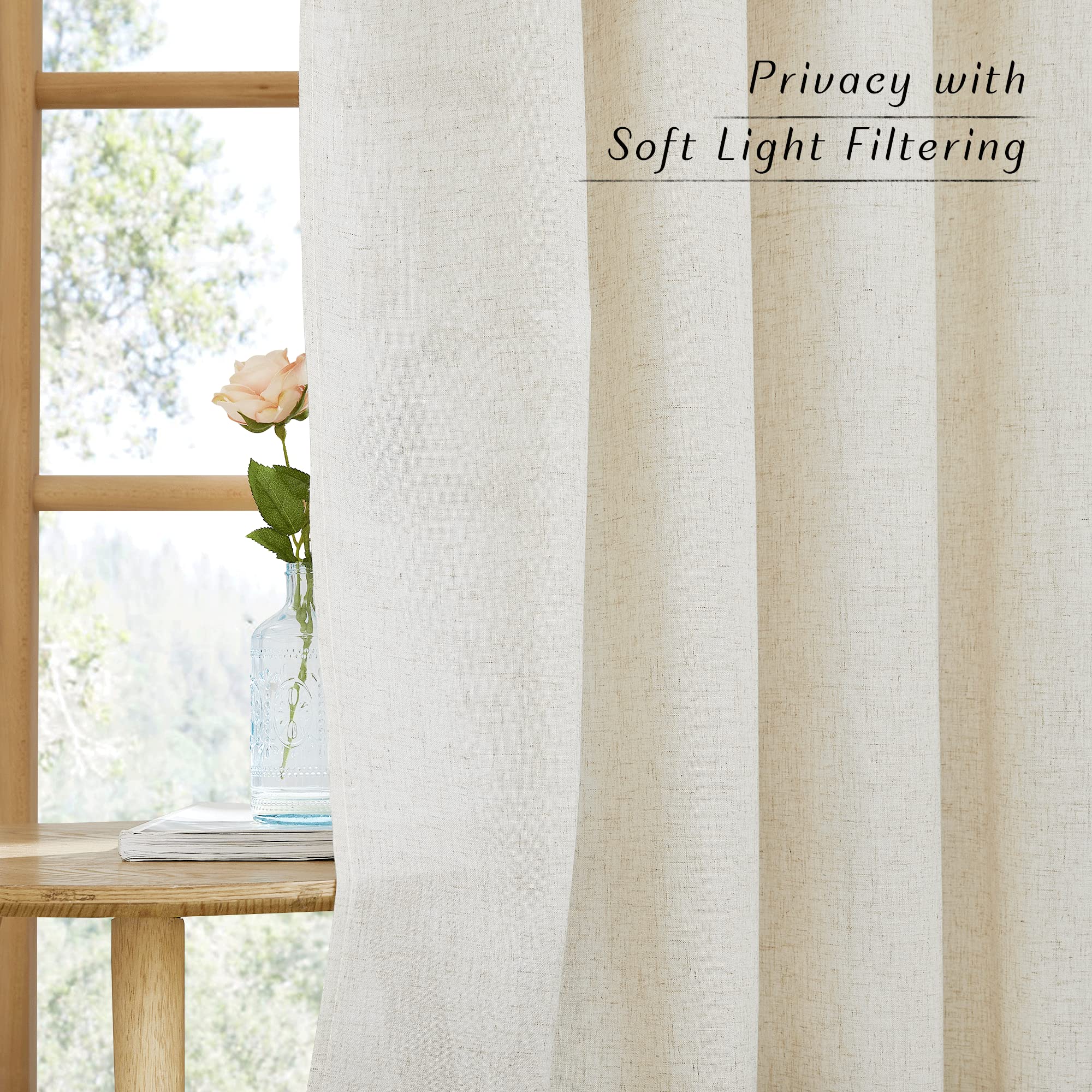 Nicetown Natural Thick Linen Curtains 72' Length, Grommet Privacy Window Treatments Linen Weave With Light Penetration Vertical Drapes For Farmhouse/Home Office, W42 X L72, 2 Panels