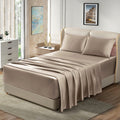 Homiest 4Pcs Extra Deep Pocket Satin Sheets King Size Bed Set, 18-24 Inch Deep Pocket Bed Sheets Taupe Satin Sheet Set, Silky Sa