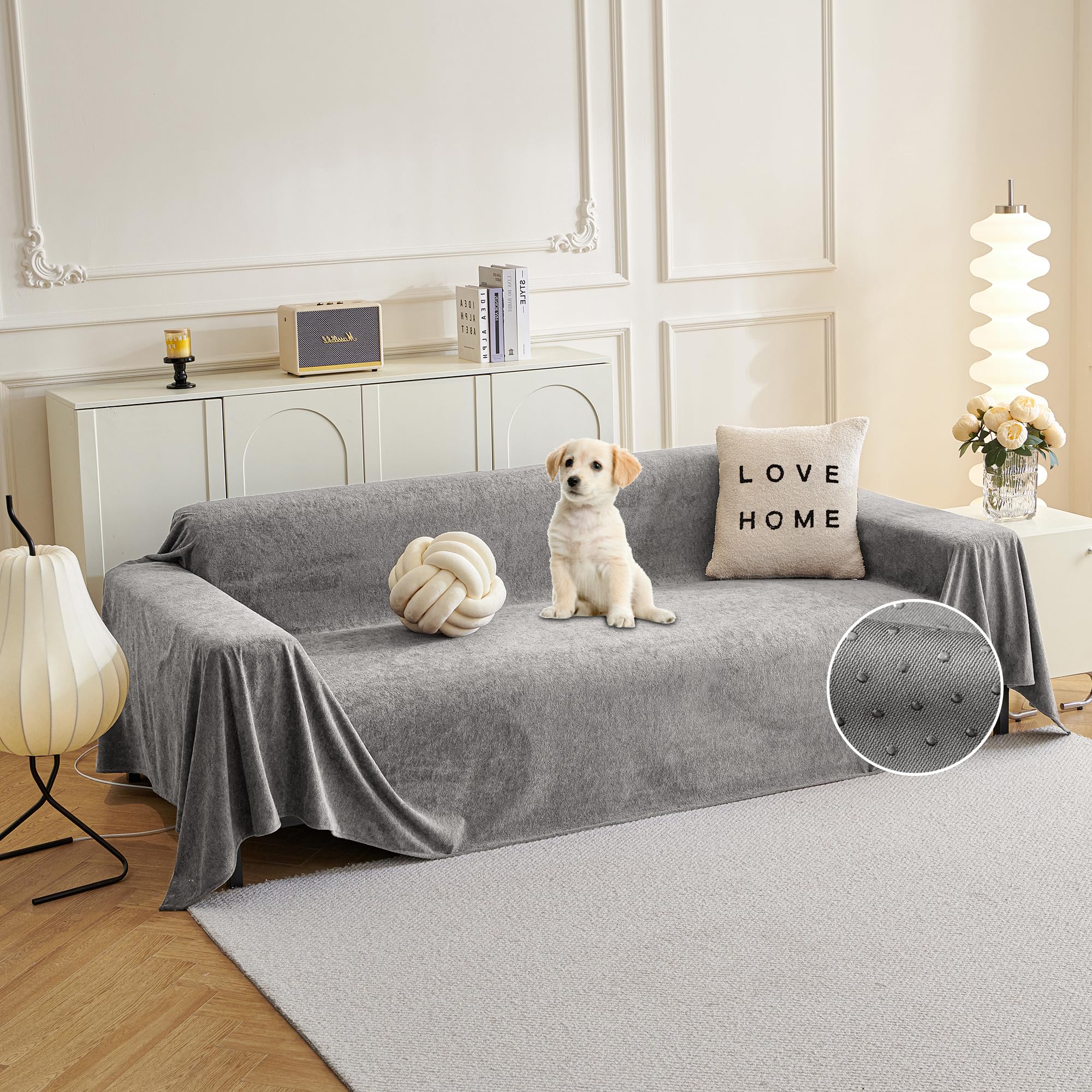 Mysky Home Couch Cover Sofa Covers For 3 Cushion Couch, Dog Couch Cover Protector For Sectional Sofa Covers, Non Slip Couch Protector Sofa Covers Washable Sofa Towel For Pet Cat Dog, 91' X 134', Grey