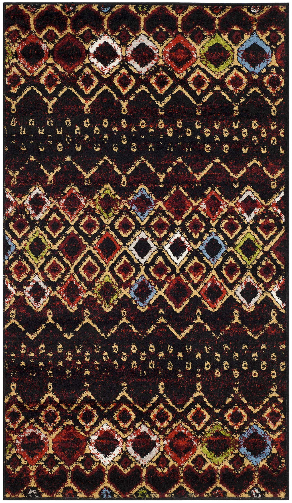 Safavieh Amsterdam Collection Accent Rug - 3' X 5', Black & Multi, Moroccan Boho Design, Non-Shedding & Easy Care, Ideal For Hig