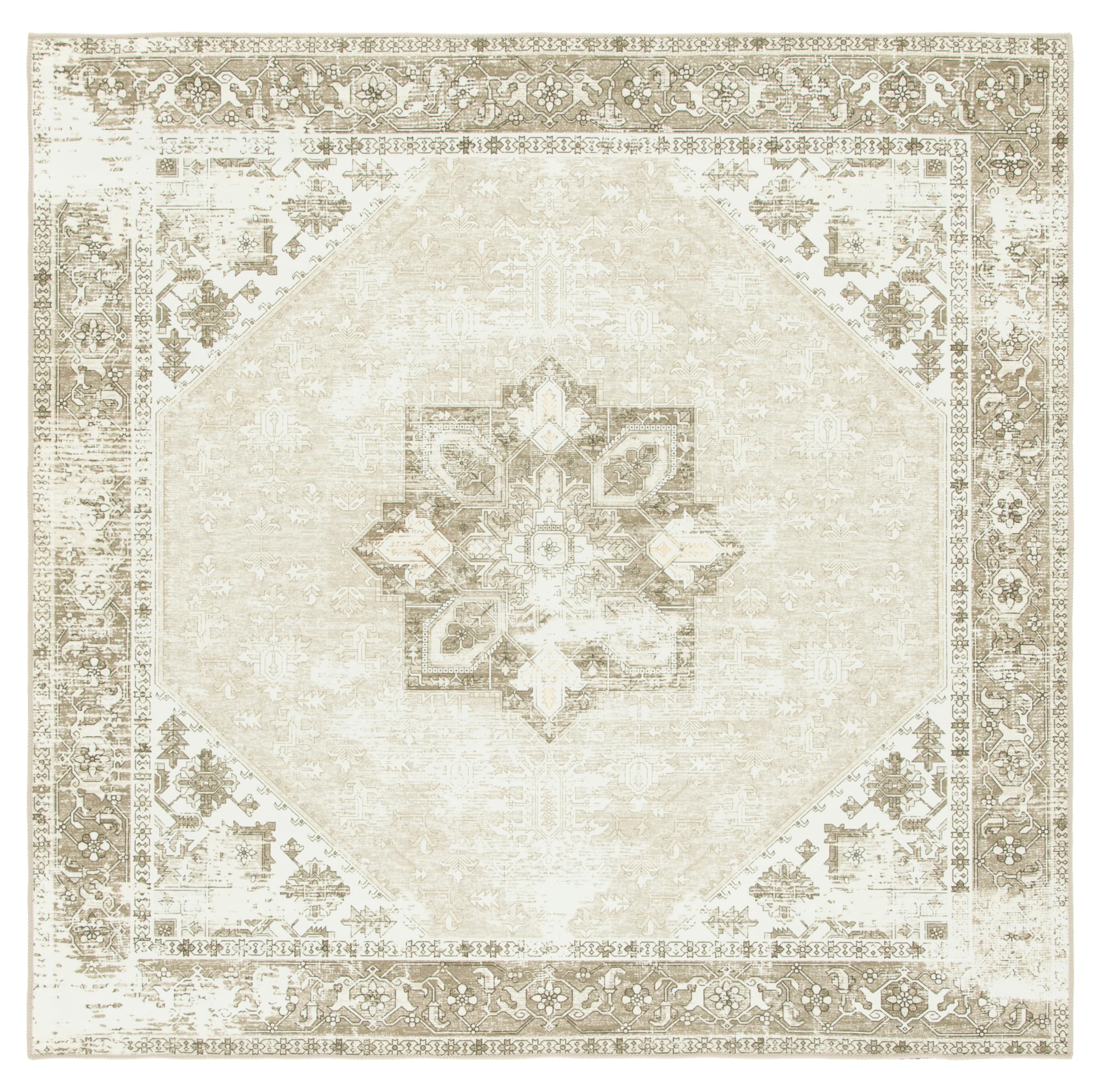 SAFAVIEH Tucson Collection Area Rug - 7 Square, Dark Sage/Ivory, Geometric Design, Machine Washable Indoor/Outdoor & Washable-I