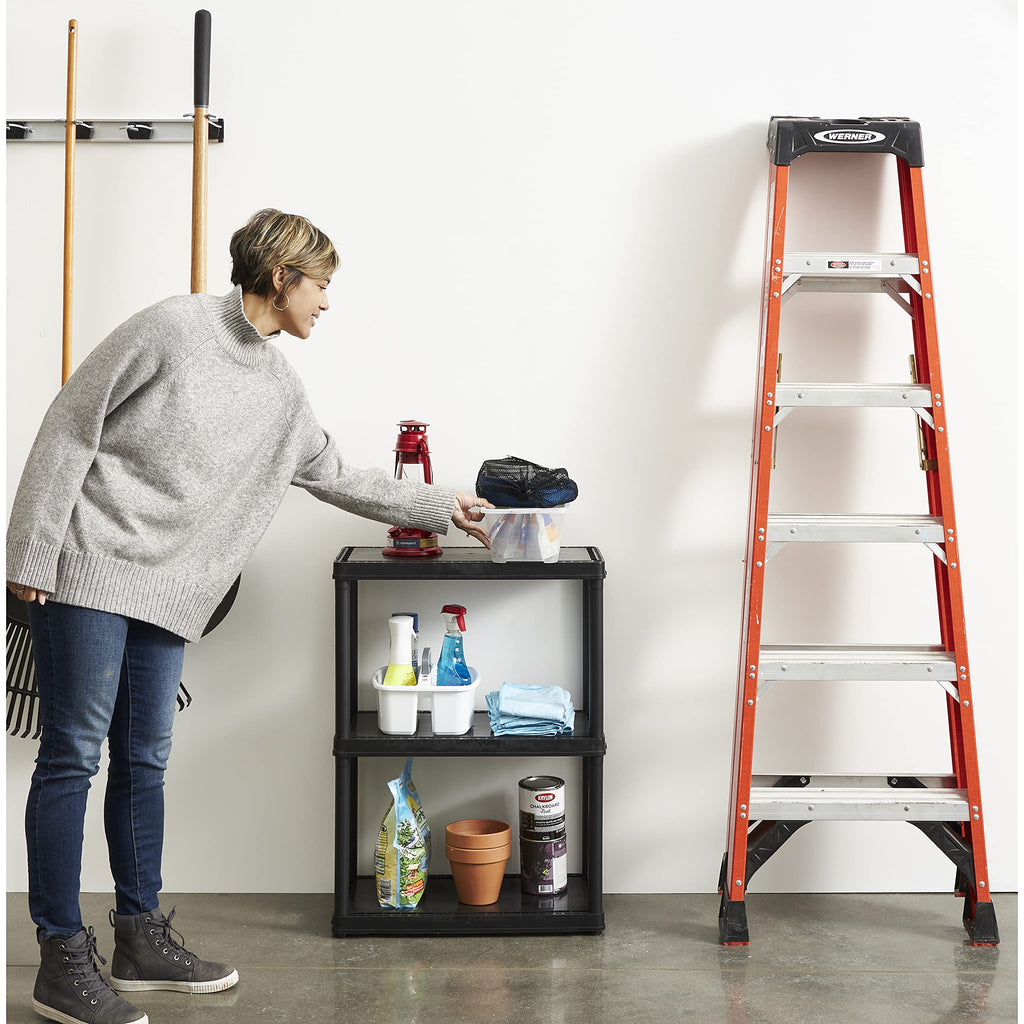 Gracious Living 3 Shelf Fixed Height Light Duty Storage Unit 12 X 24 X 33 Organizer System For Home, Garage, Basement, & Laundry, Black (3 Pack)