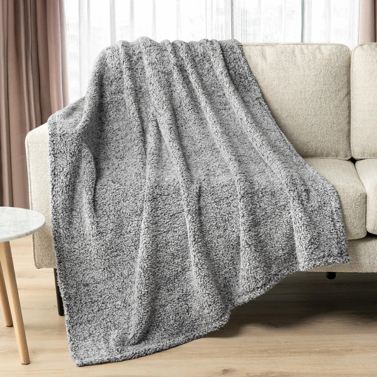 Pavilia Sherpa Throw Blanket For Couch Sofa, Heather Grey Fluffy Warm Plush Blanket For Twin Bed, Cozy Super Soft Lightweight Th