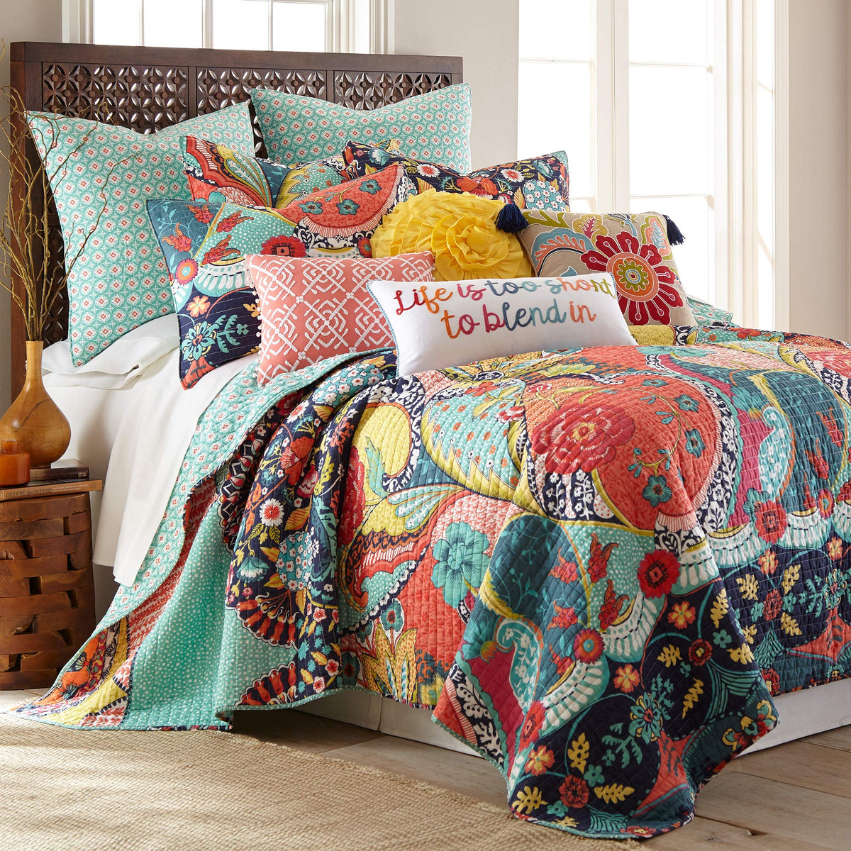 Levtex Home - Jules Quilt Set - Full/Queen Quilt (88X92In.) + Two Standard Pillow Shams (26X20In.) - Bohemian - Teal, Orange, Ye