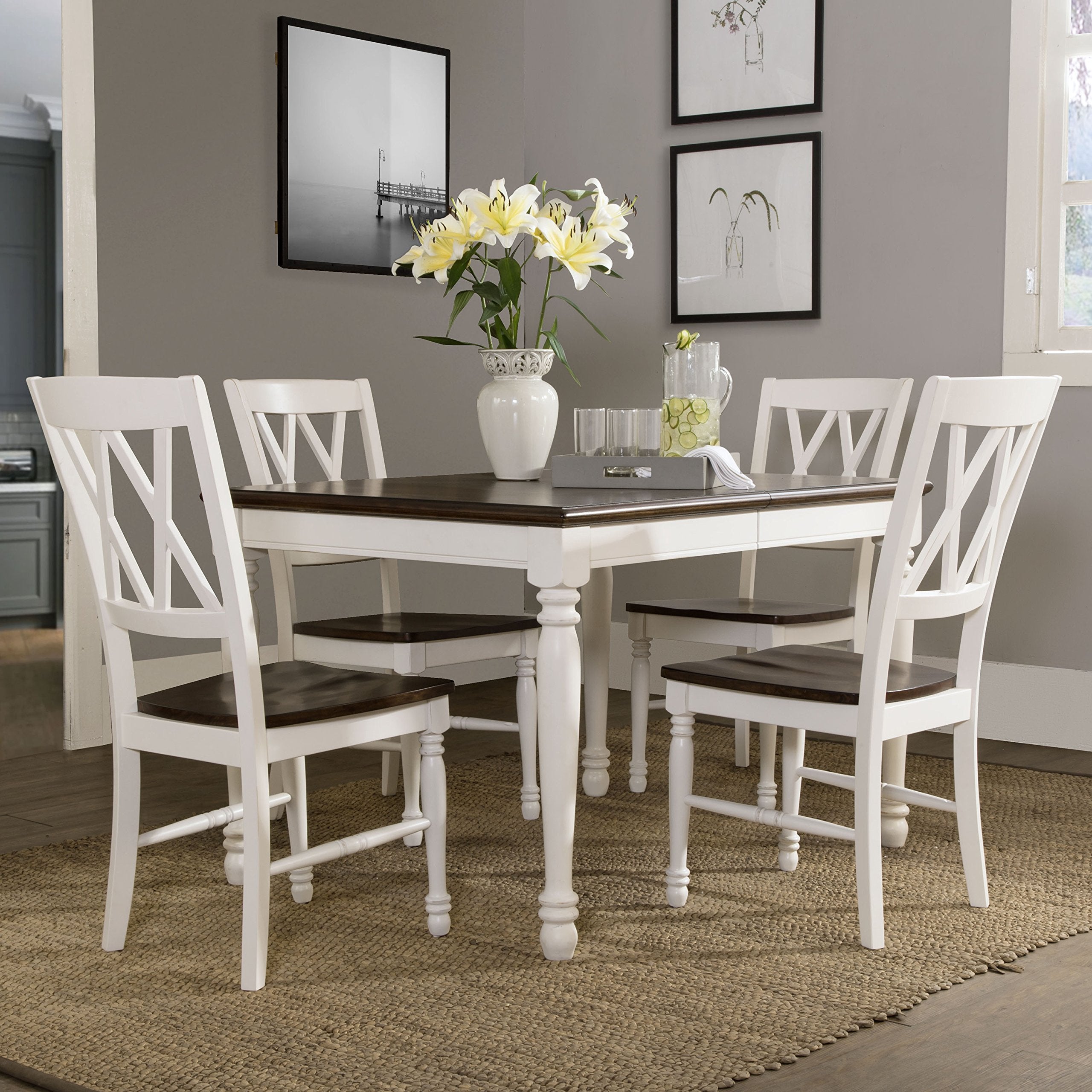 Crosley Furniture Shelby 5-Piece Traditional Dining Table Set for 4, Dinner Tables with Kitchen Chairs, Distressed White