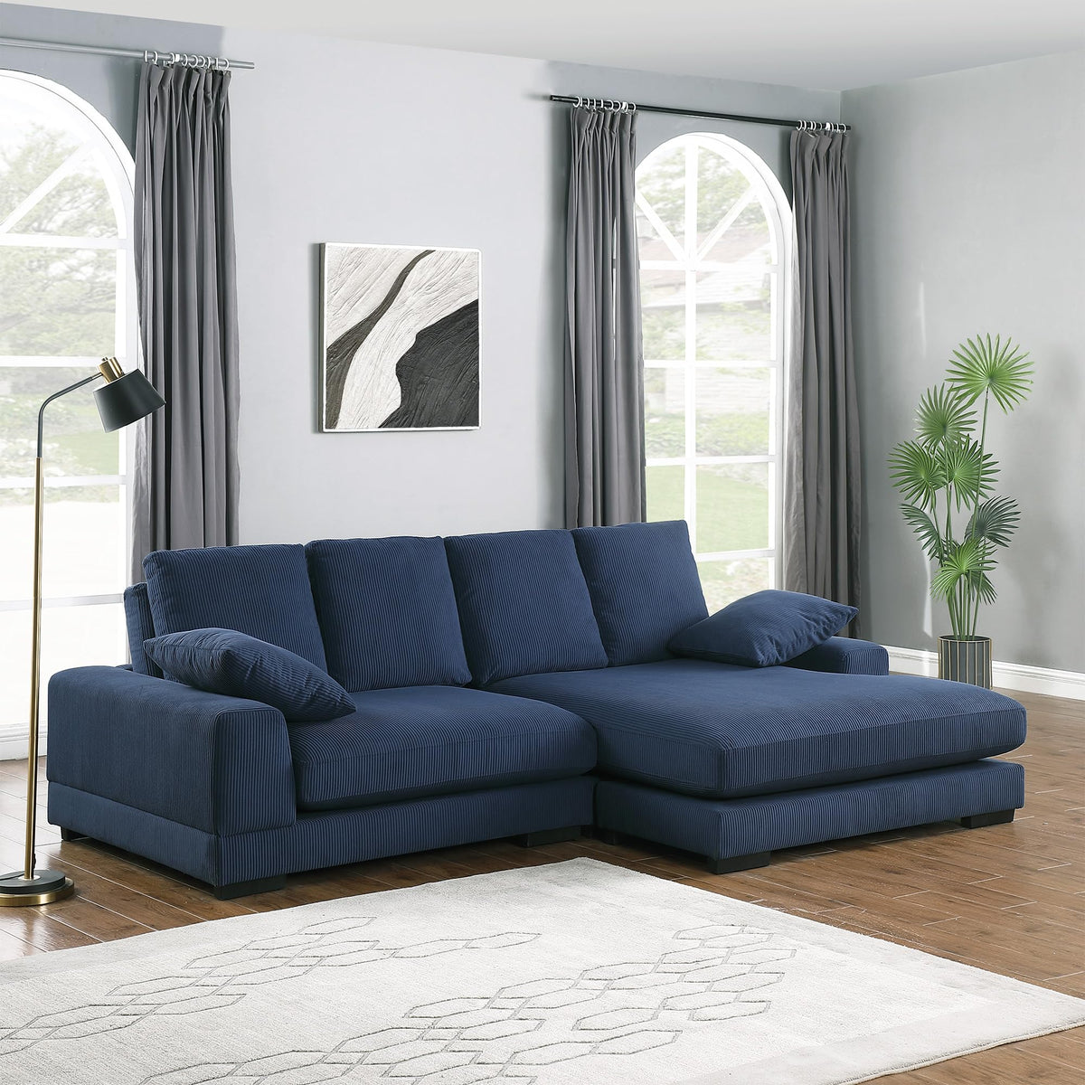 Woodpeckers Furniture And Mattress Products Daisy Convertible Sectional Sofa Couch with L-Shaped Design (Blue)