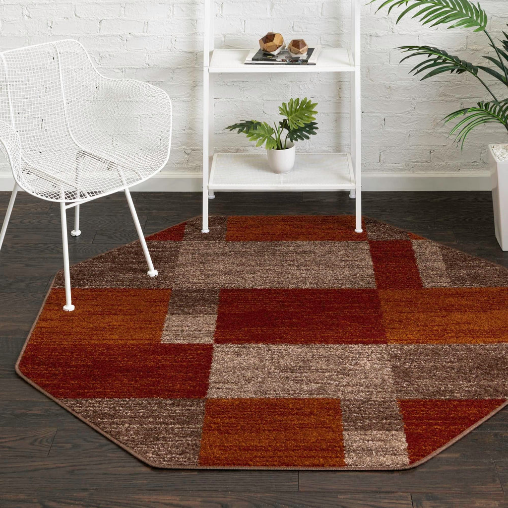 Unique Loom Autumn Collection Area Rug - Providence (5' 1'' Octagon, Multi/ Beige)