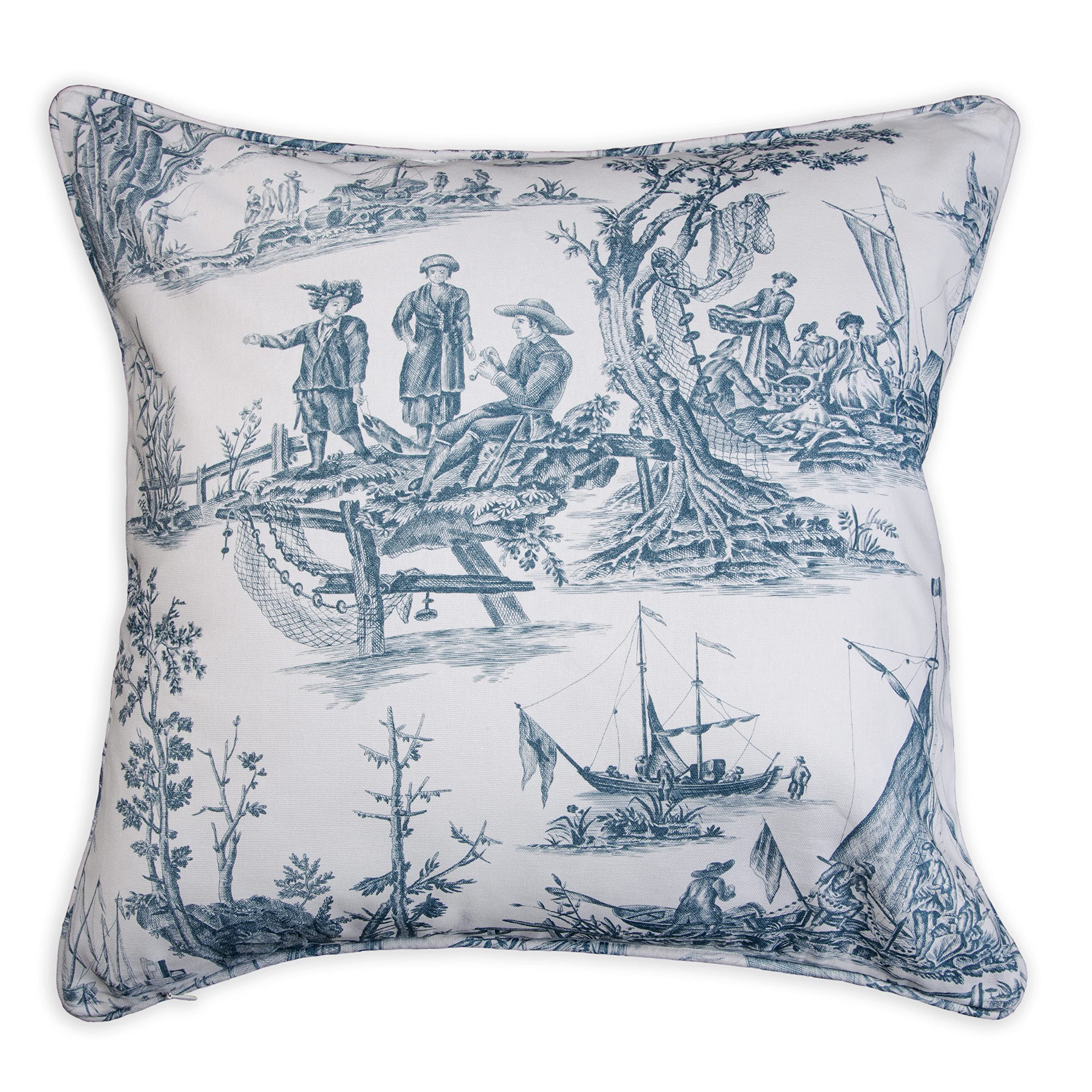 Maison D' Hermine Calais - Blue With White Background 100% Cotton Decorative Pillow Cover For Couch Sofa Cushion Covers Bedroom