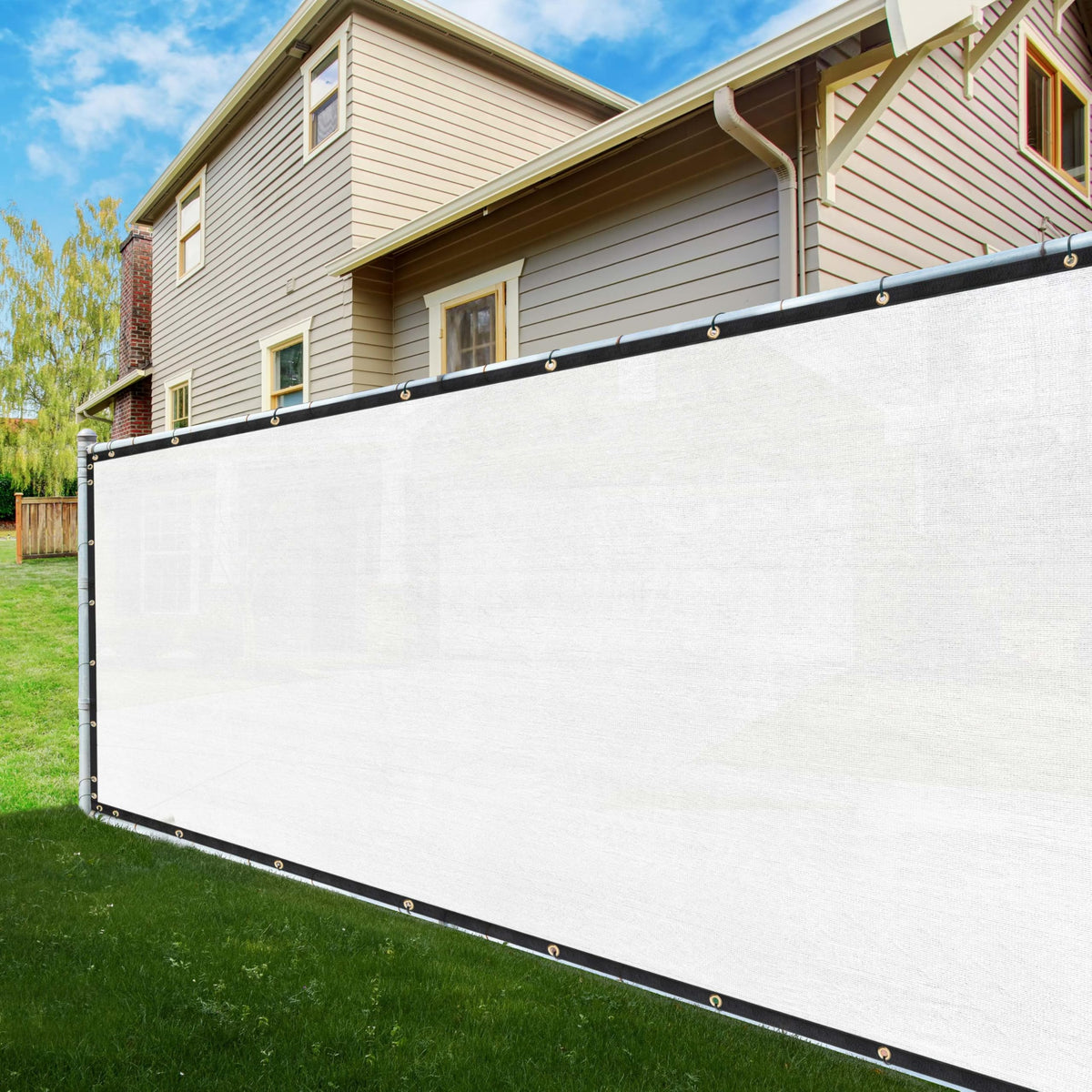 Shademart 8' X 25' Fence Privacy Screen White Heavy Duty 170 Gsm Fencing Mesh Shade Net With Grommets & Zip Ties, 90% Blockage F
