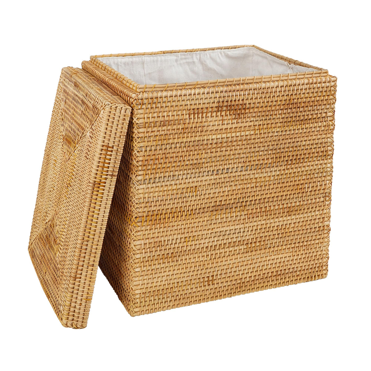 LALASUN Rectangular Woven Laundry Basket with Lid, Handwoven Natural Autumn Rattan Decorative Storage Basket with BuiltIn Liner