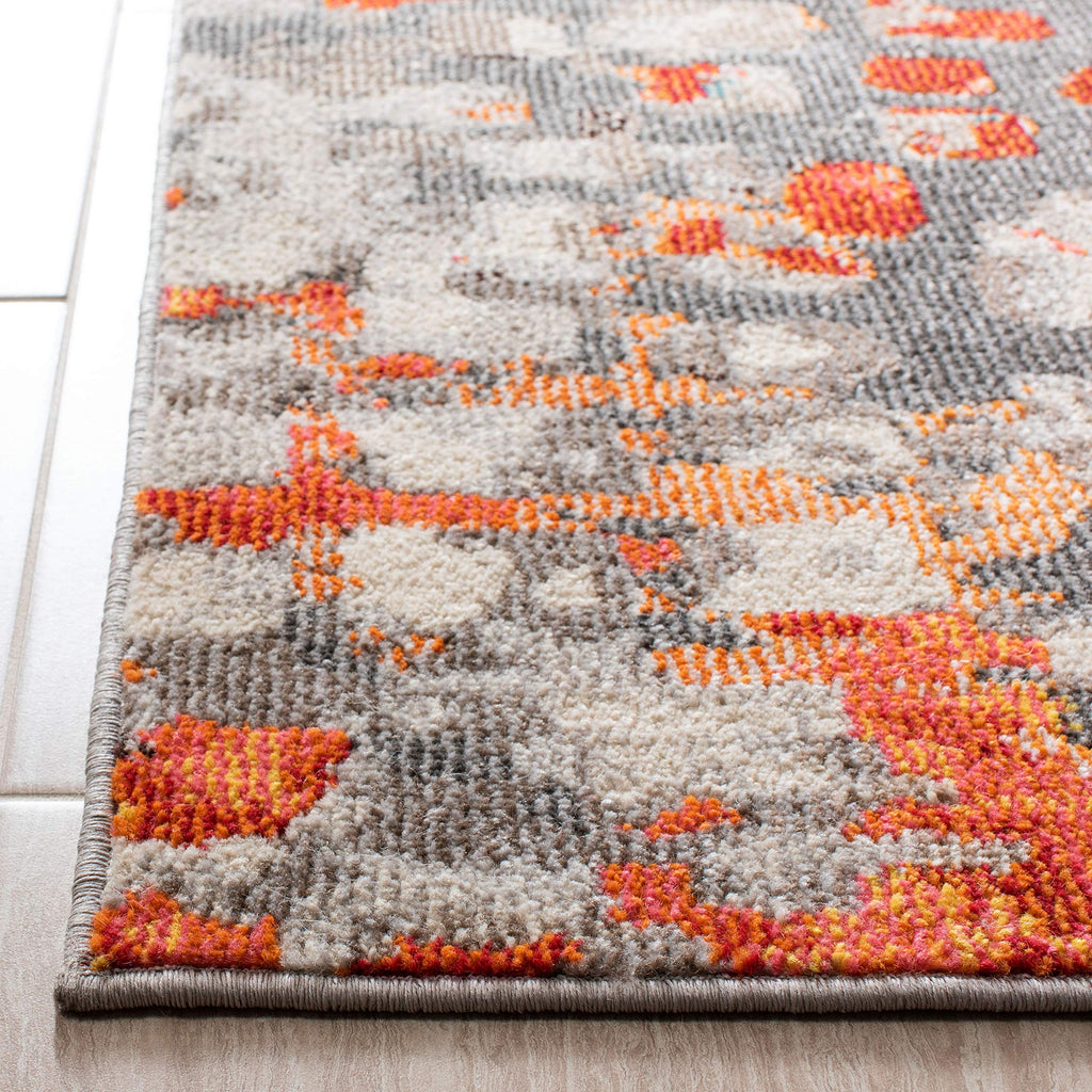 Safavieh Madison Collection Area Rug - 6'7'' Square, Grey & Orange, Boho Abstract Distressed Design, Non-Shedding & Easy Care, I