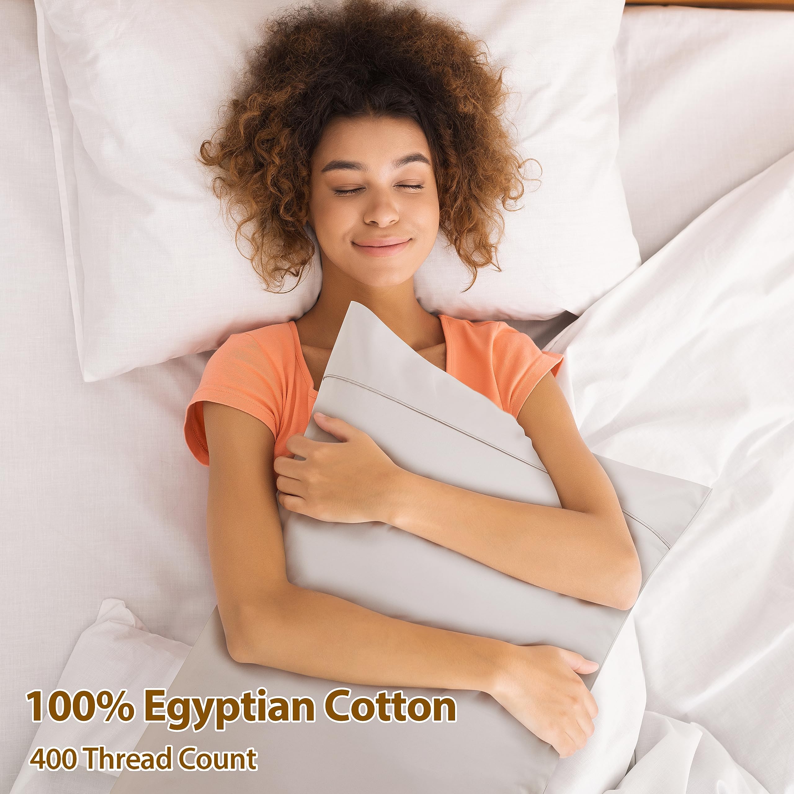 100% Egyptian Cotton Pillow Cases Set Of 2, Queen Size 400 Thread Count Cooling Pillowcases, Soft And Breathable Pillow Covers W