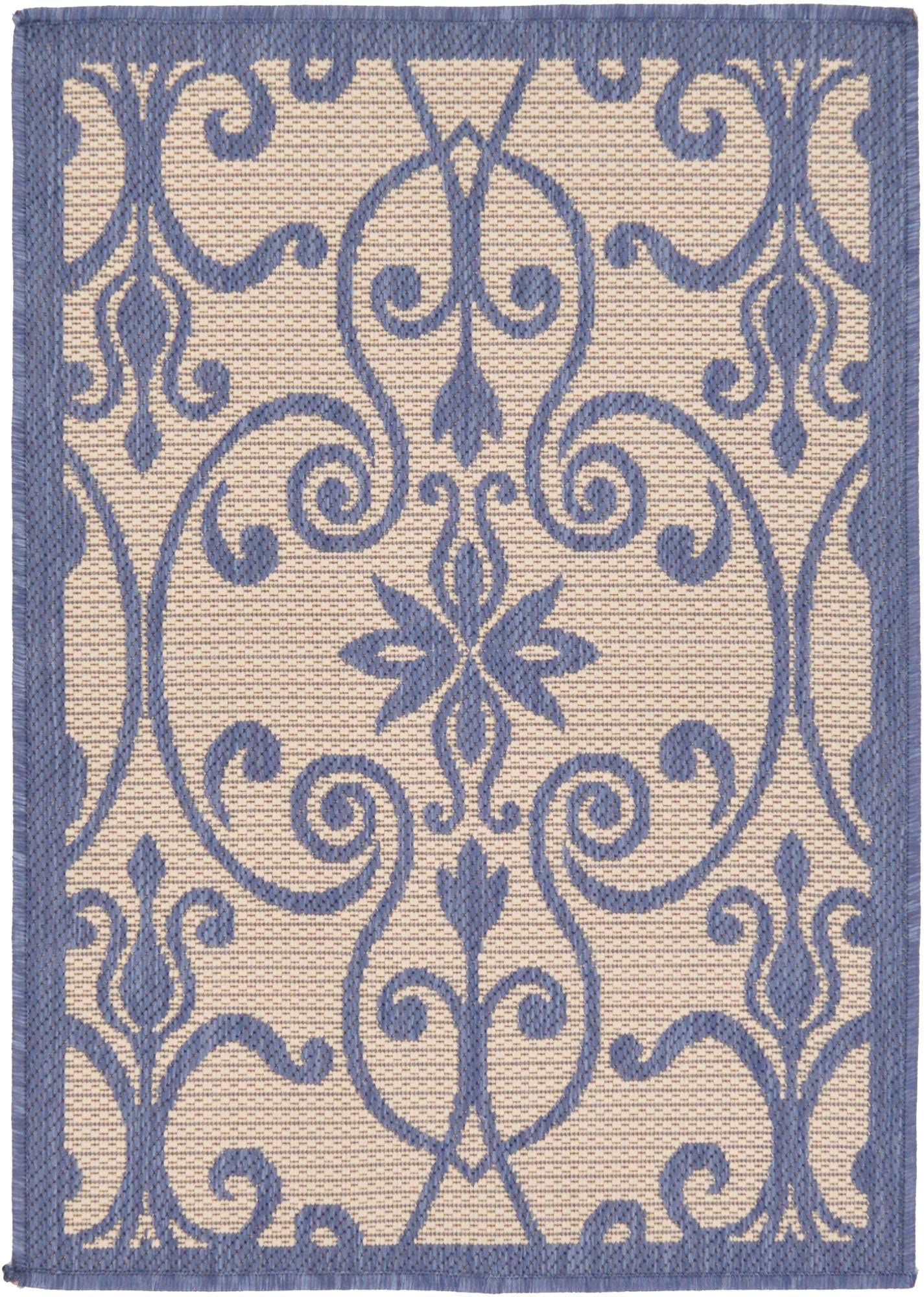 Unique Loom Outdoor Botanical Collection Area Rug - Gate (2 2 x 3 1 Rectangle, Blue/ Beige)