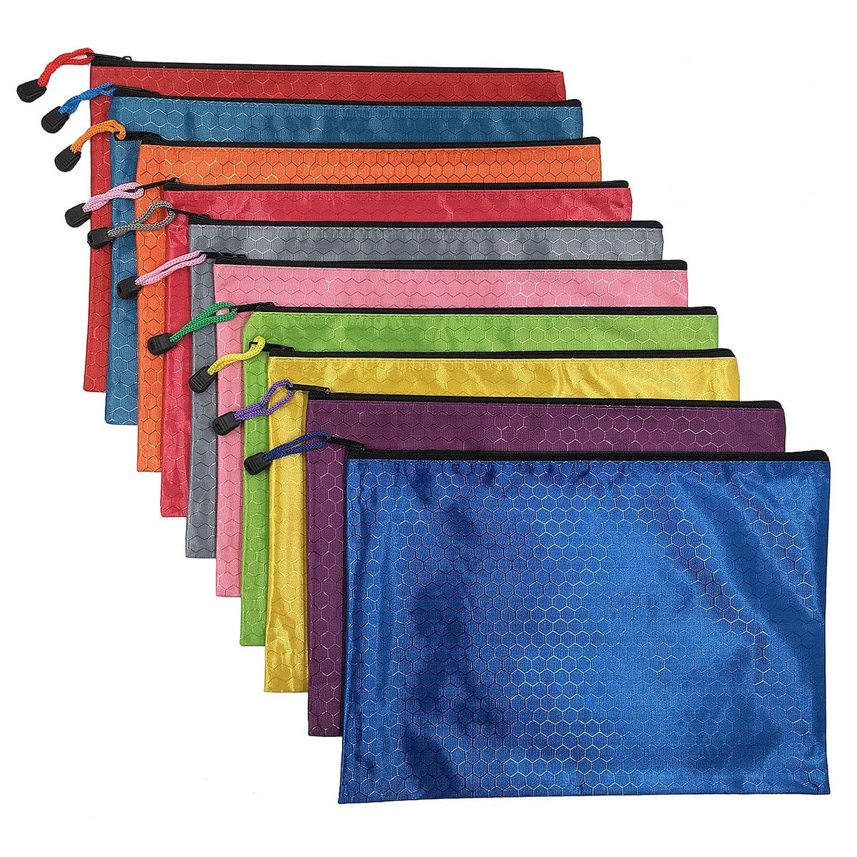 Mity Rain 10Pcs Waterproof Zipper File Bags-A4 Size Oxford Office Filing Documents Storage Folder, Cosmetics Offices Supplies Tr