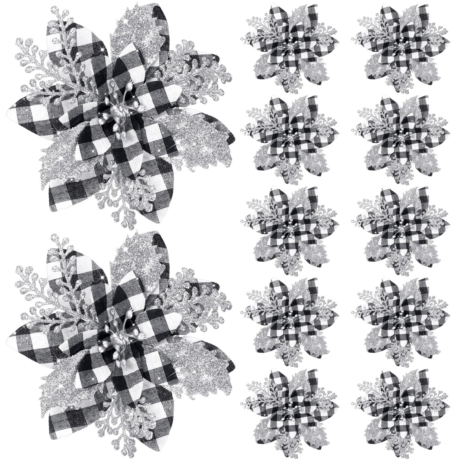 Canlierr 5.7 Inch Artificial Poinsettias Christmas Glitter Flowers with Clips Xmas Tree Flower Ornament Poinsettias Decor (Sky B