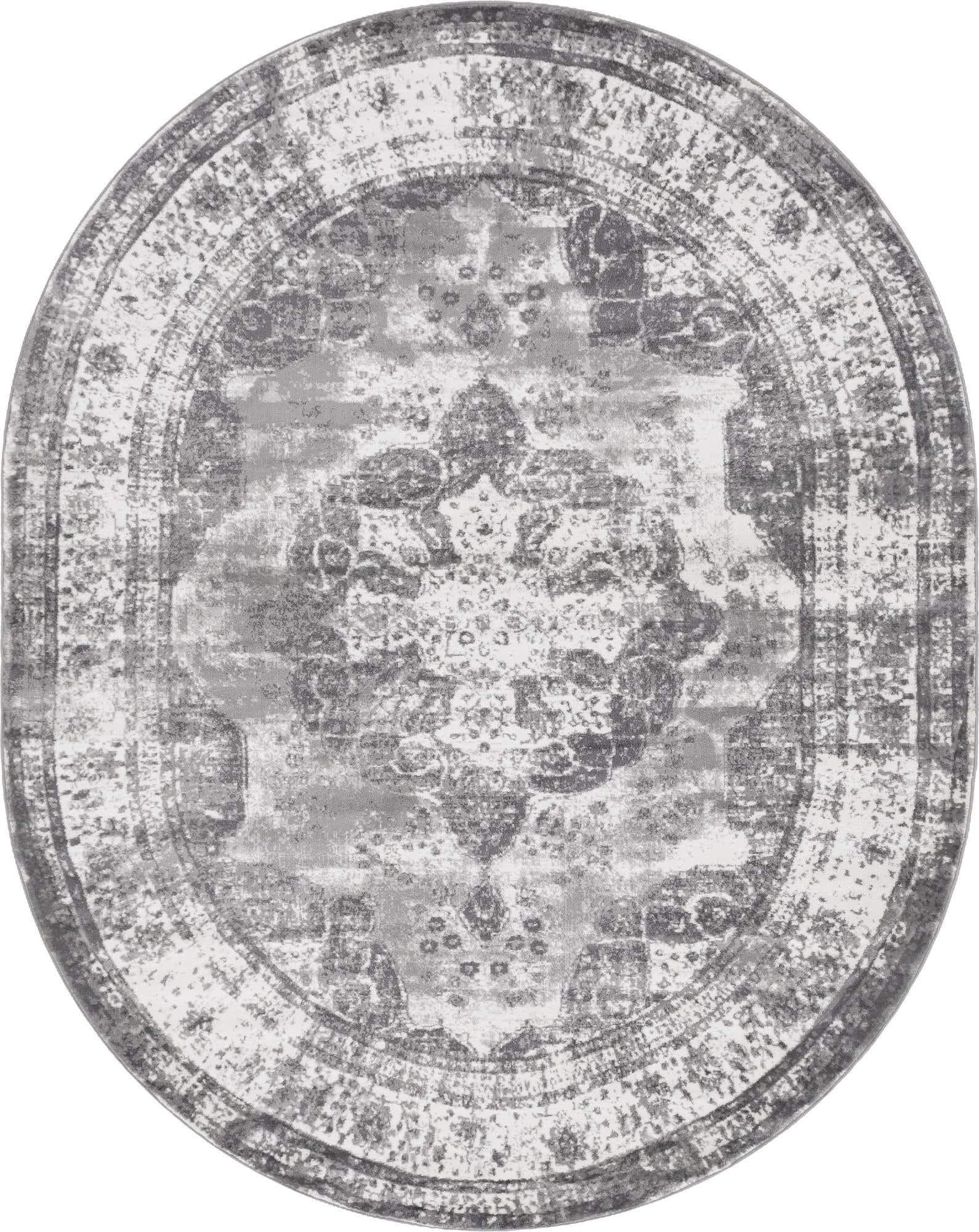 Unique Loom Sofia Collection Area Rug - Salle Garnier (7 10 x 10 Oval, Gray/ Ivory)