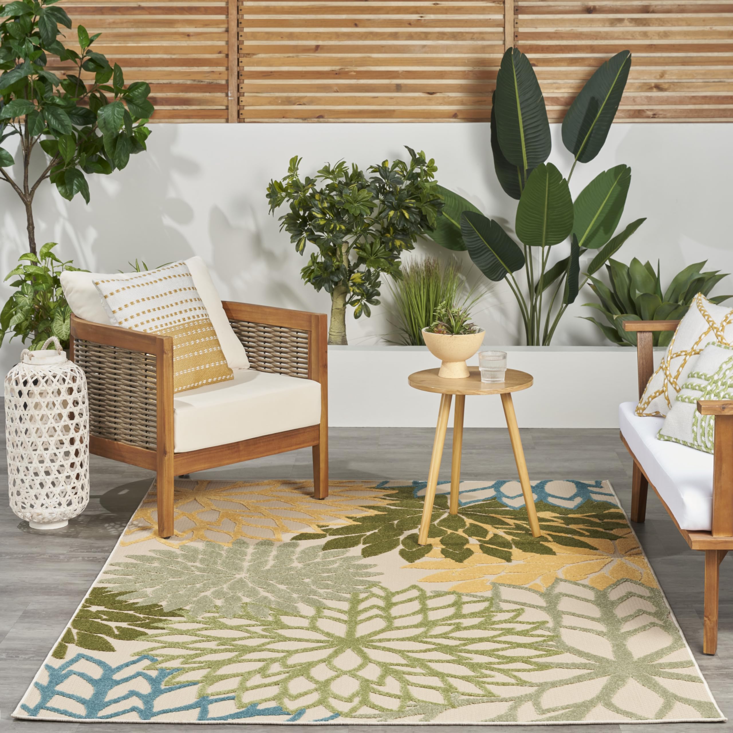 Nourison Aloha Tropical Indoor/Outdoor Green Multicolor 3'6' X 5'6' Area Rug, Easy Cleaning, Non Shedding, Bed Room, Living Room, Dining Room, Backyard, Deck, Patio (4X6)