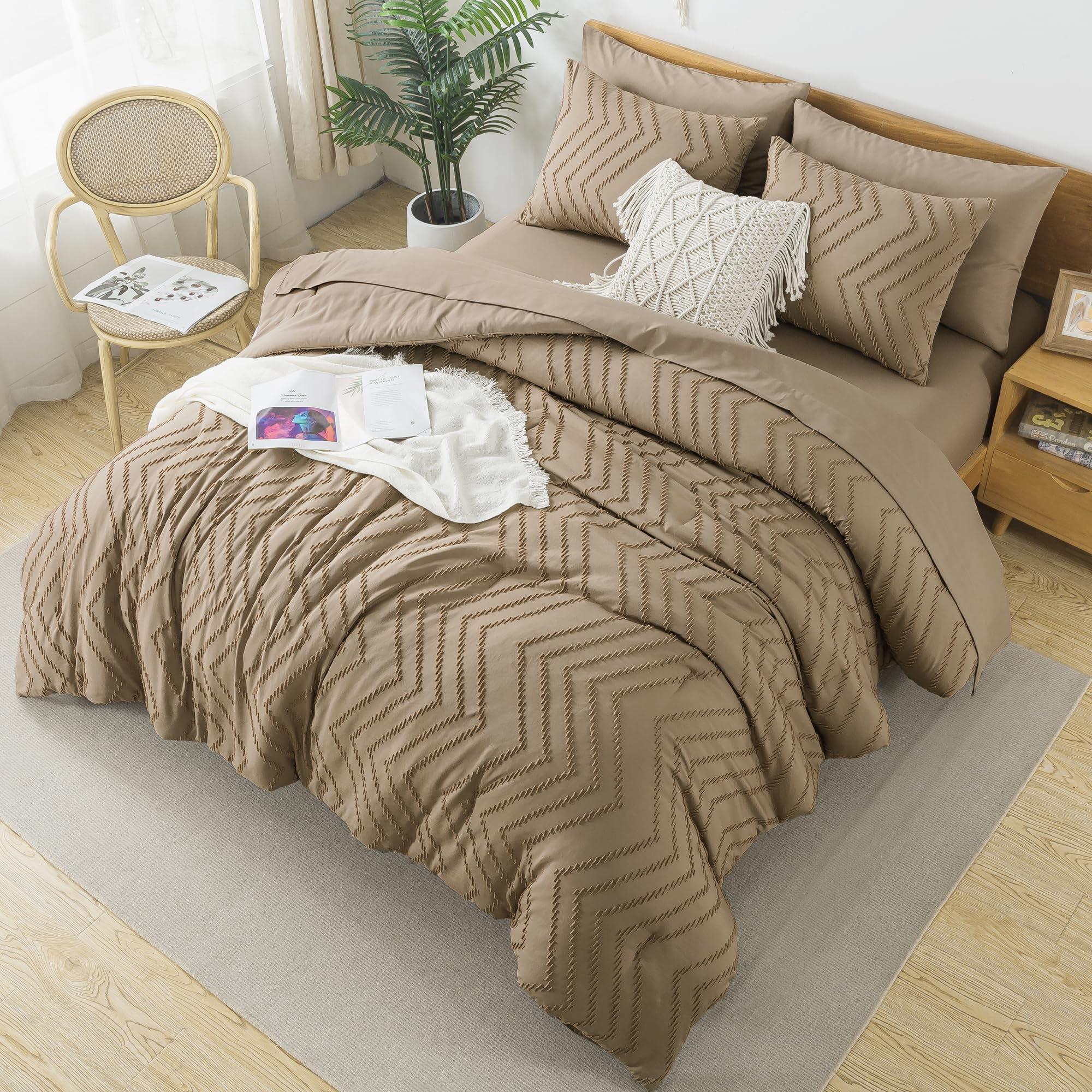 Litanika Taupe Comforter Set King Size With Sheets - 7 Pieces King Bed In A Bag Boho Tufted Complete Beddding Sets With Comforte