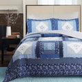 Cozy Line Home Fashions 100% Cotton Real Patchwork Navy Vintage Floral Embroidered Reversible Quilt Bedding Set Coverlet Bedspre