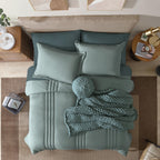 Monbix King Size Comforter Set - 7 Pieces Bed in a Bag Sage Green Down Alternative Polyester Fiber